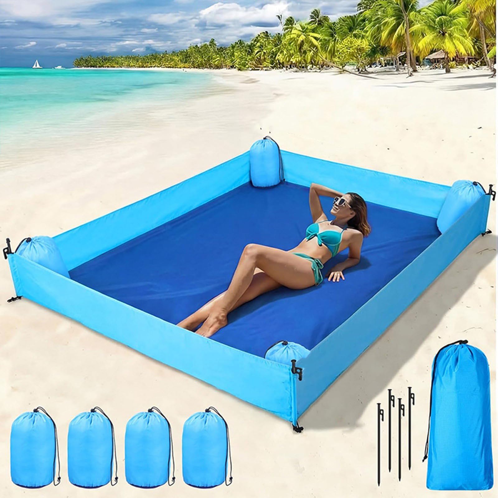 Esterilla antiarena avanzada para la zona de actividad de los niños. Tejido fuerte y anclaje al suelo resistente al viento Season Beach Essential Gear