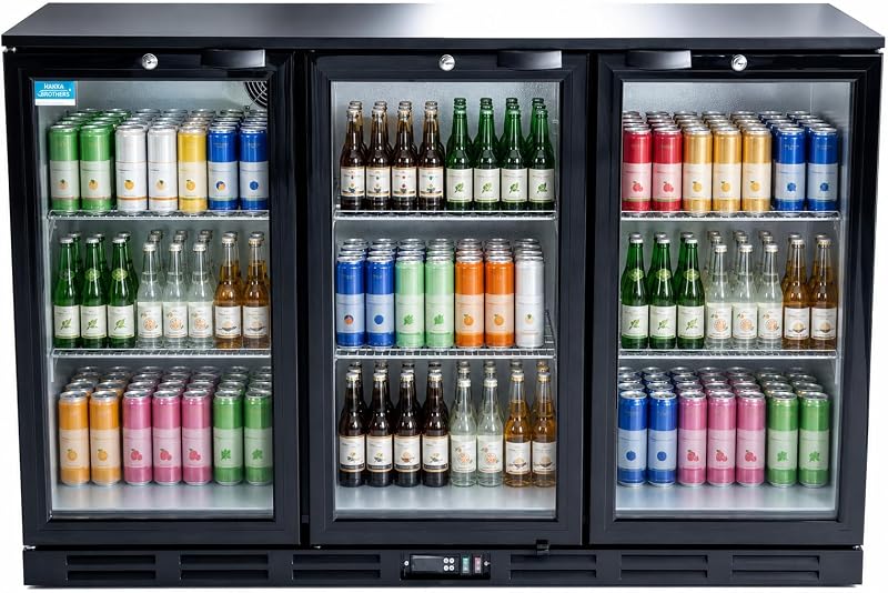 Hakka Enfriador de barra trasera de 53 pulgadas - Refrigerador de bebidas con 3 puertas de vidrio | Ahorro de energía, descongelación automática, ventilación frontal, aprobación ETL, estantes ajustables y luz LED para cerveza/refrescos/vino/espumoso