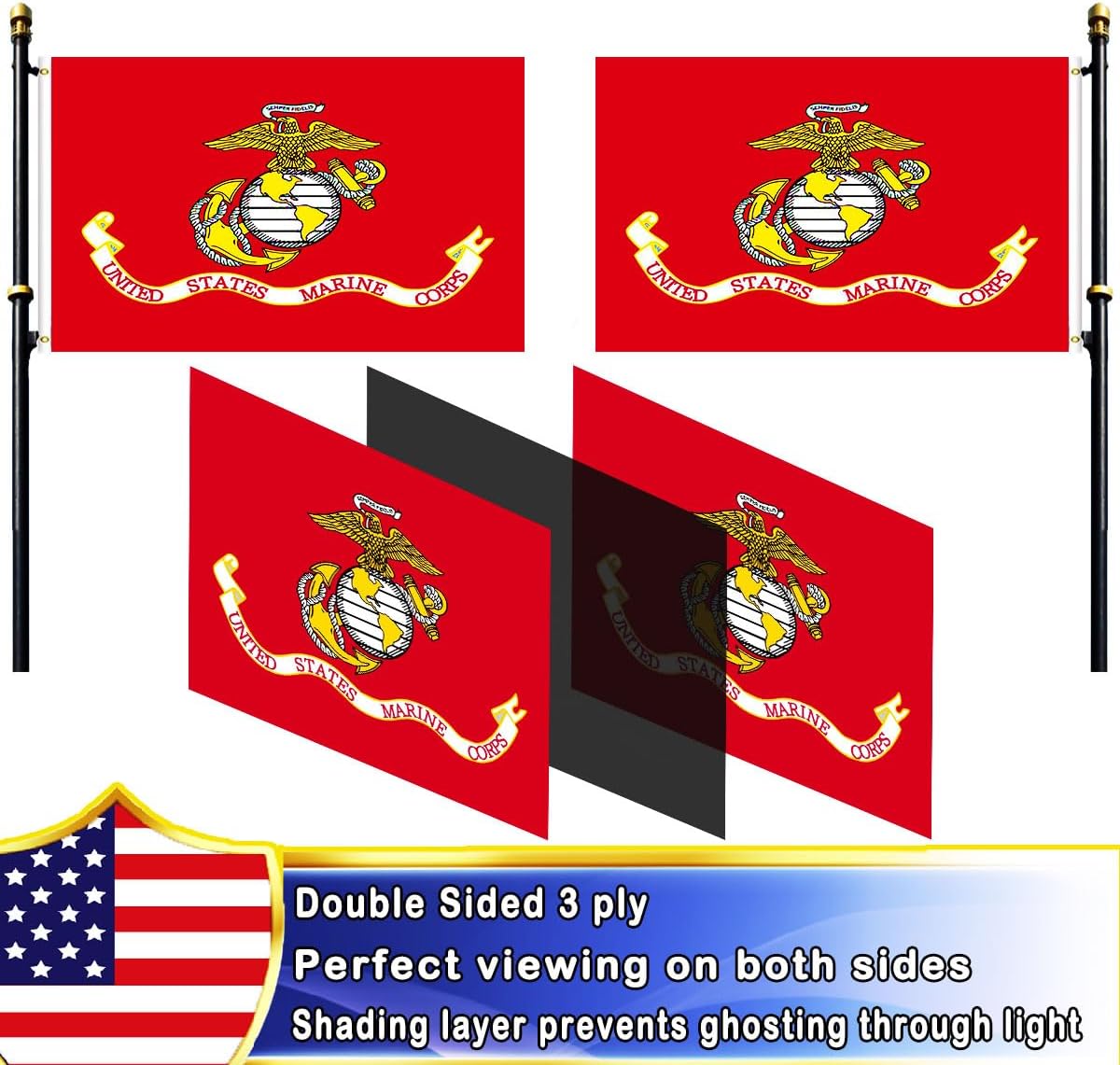 VOLTA Double Sided Marine Corps USMC 5x8ft, Outdoor Heavy Duty 3-Ply Durable Polyester Marine Corps USMC Flag with Canvas Header/Brass Grommets for Indoor and Outdoor Decorations - Image 3