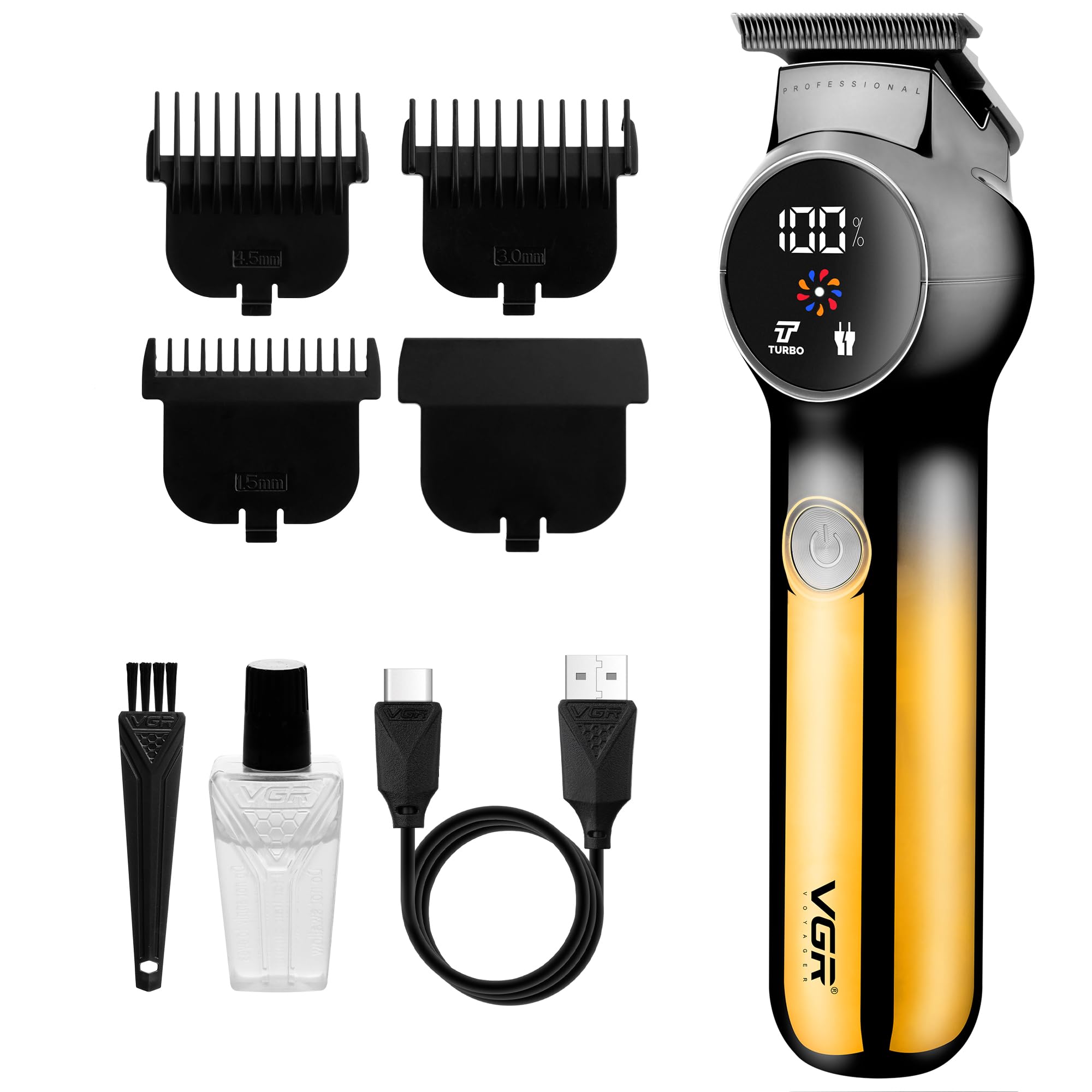 VGR Beard Trimmer Men - Electric Rechargeable - Ceramic Blades - USB - 180 Min Battery - 7000 RPM - Cordless Hair Clippers - Grooming Kit - Face Facial Shaver Razor - Stubble - Sideburn - Moustache