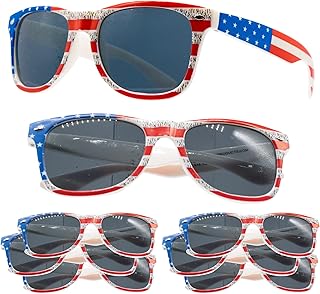 Windy City Novelties 12 Pairs American Flag Sunglasses - in Bulk UV 400 Protection For Women and Men Kids- 4th of July - USA Red White Blue Party Favors