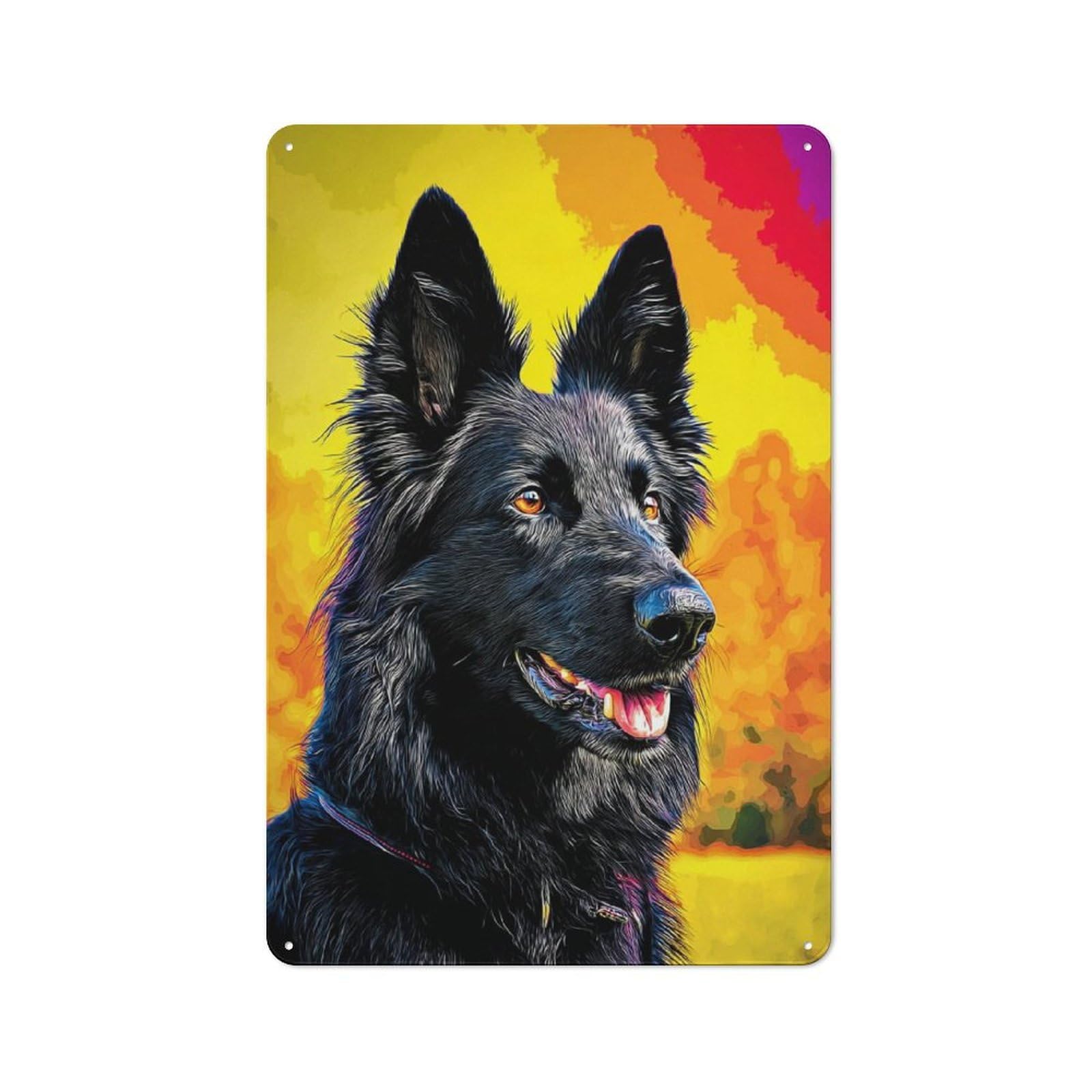 Junmoney Colorful German Shepherd Portrait Tin Wall Plaque With Design 30X20cm, Farmhouse Rustic Kitchen Decor For Dining Room, Cafe, Entryway Or Family Room