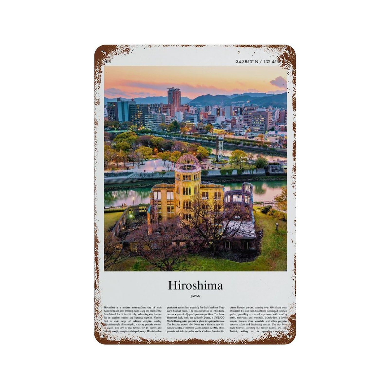 xiaoxiaoshen Hiroshima Japan City Scenery Wall Decor Art Metal Tin Poster Modern Home Decor Art Home Bar Shop Decorations Vintage Sign 30x20cm