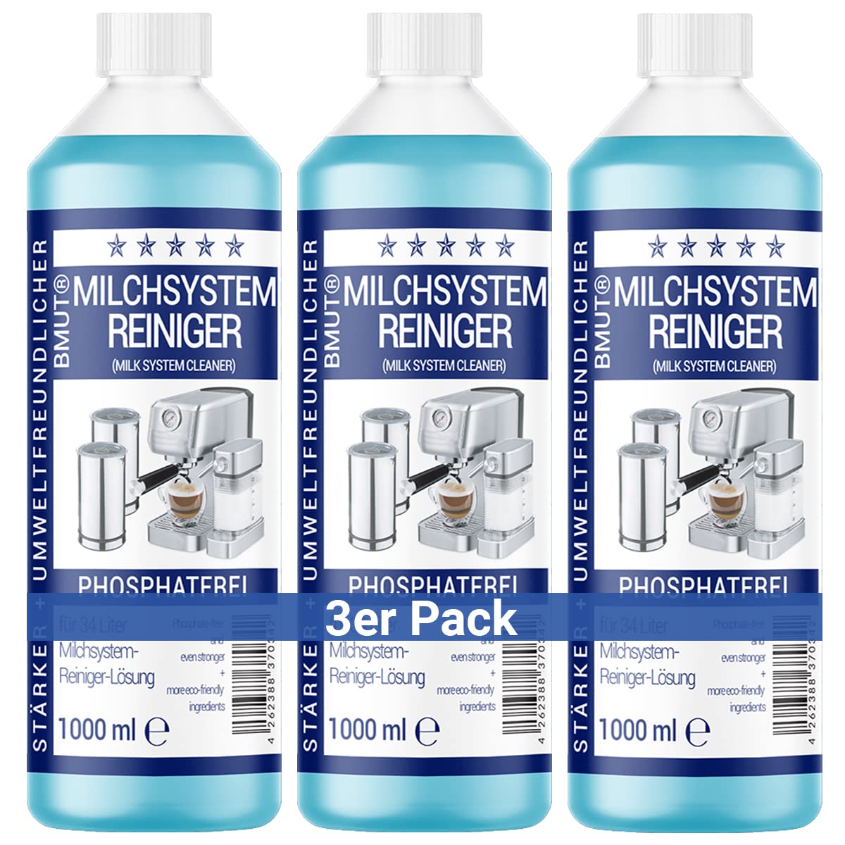3x 1000ml Milchsystemreiniger Konzentrat für Kaffeevollautomat, Milchschäumer, Milchschaumreiniger, Milchreiniger, Universal für alle Hersteller