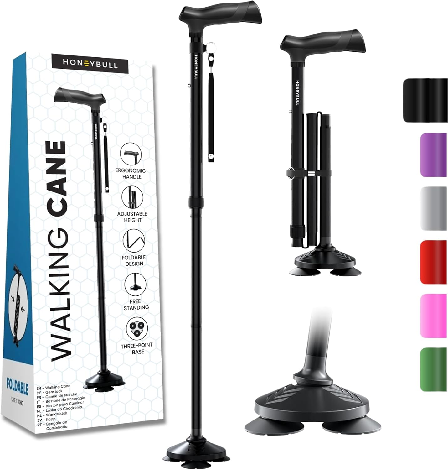 HONEYBULL foldable free-standing walking cane for seniors