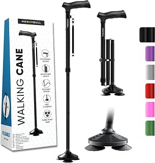 HONEYBULL Walking Cane for Men & Women Foldable, Adjustable, Heavy Duty, Free Standing, All Terrain, Collapsible Walking Sticks for Seniors & Adults