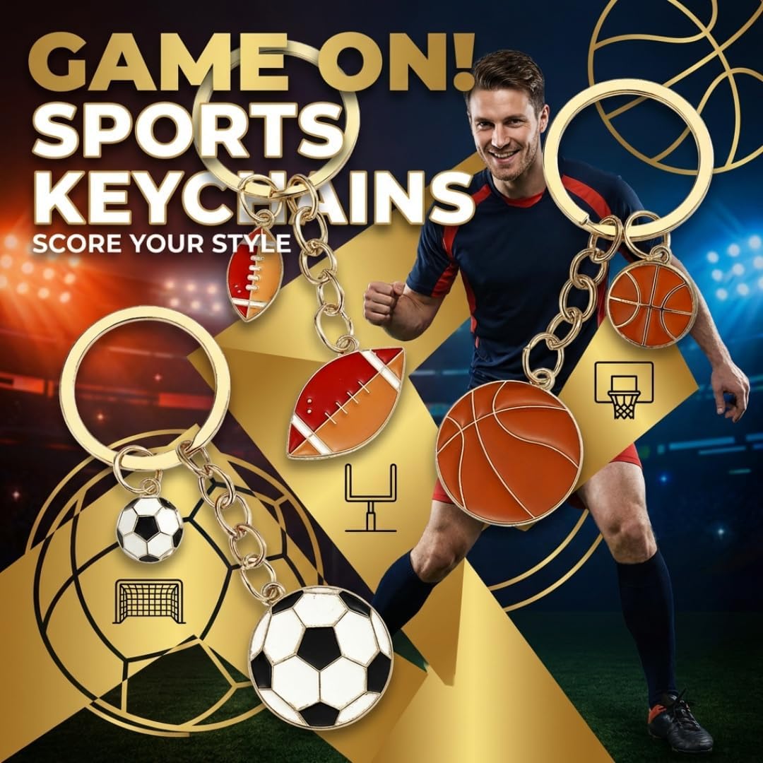 Enamel Sports Ball Keychain, Soccer Basketball Football Alloy Pendant for Men & Women