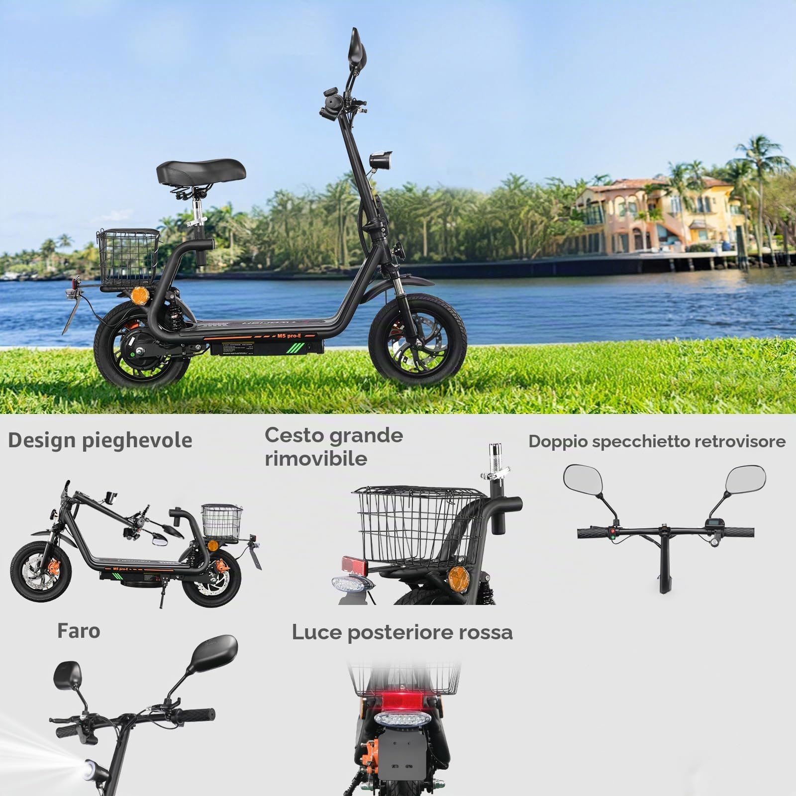TWOFISH Monopattino Elettrico Omologato per la Circolazione su Strada (EEC), Scooter Elettrico da 12 Pollici per adulti con Motore da 500 W, Batteria da 48 V e 13 Ah, Autonomia di 30 km