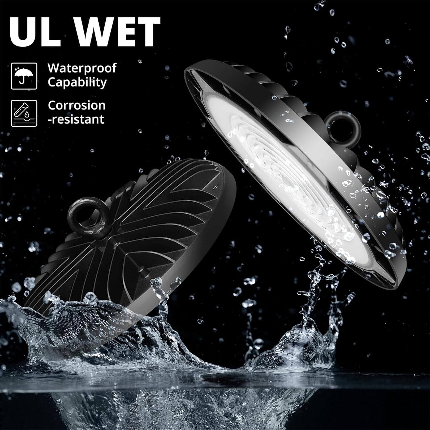 GKOLED 150W UFO LED High Bay Light, Aluminum High Bay LED Shop Lights, 20700LM 5000K 120V, 5.2 FT Cable with US Plug and Safety Rope, for Warehouse Garage Workshop Factory Barn, 4 Pack