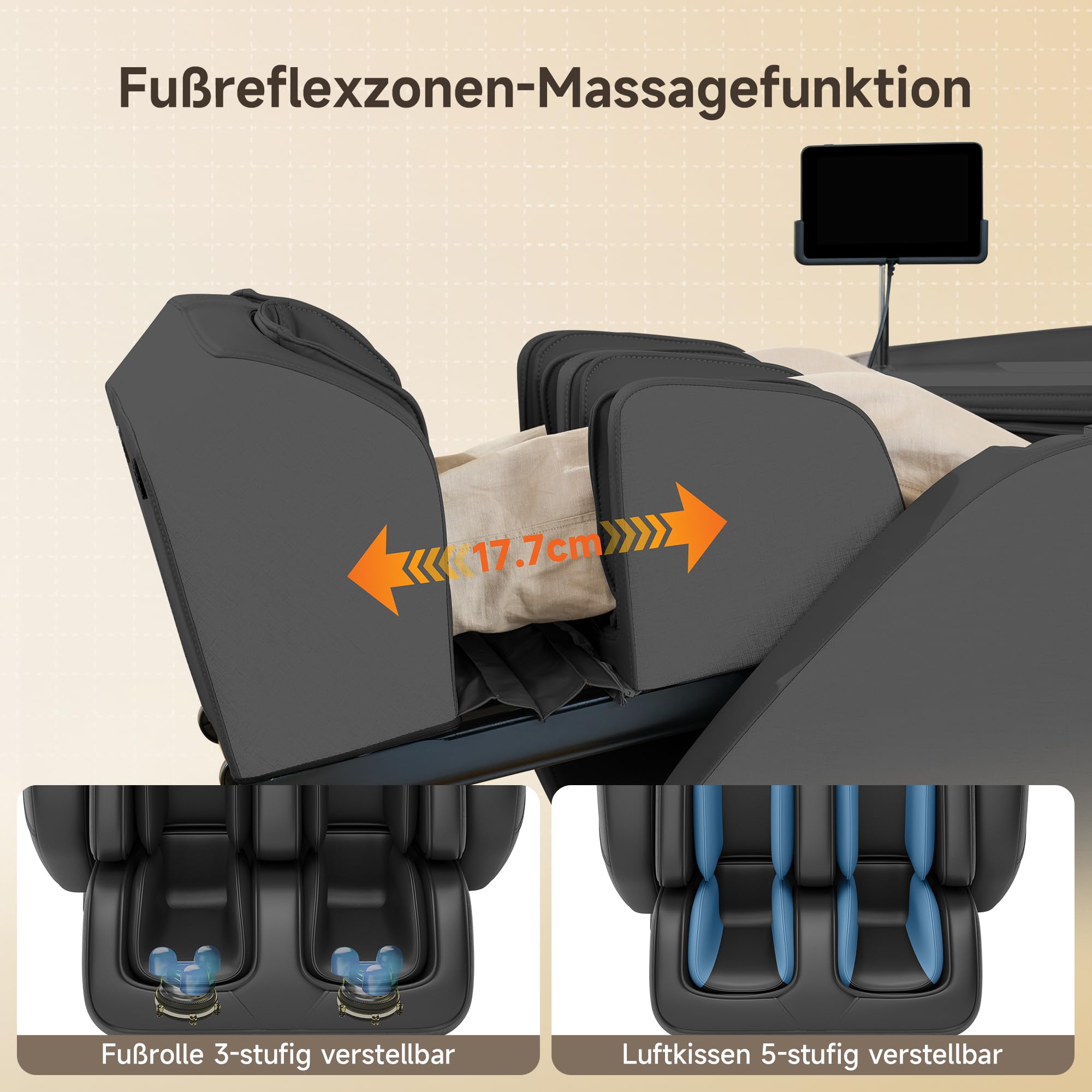Real Relax 4D-Massagesessel,Ganzkörper-Shiatsu-Massage-Stuhl,Massageliege mit SL-Track,Yoga-Stretching,UI-Touchscreen,Fußrollen,Heizung,PS5200,Schwarz
