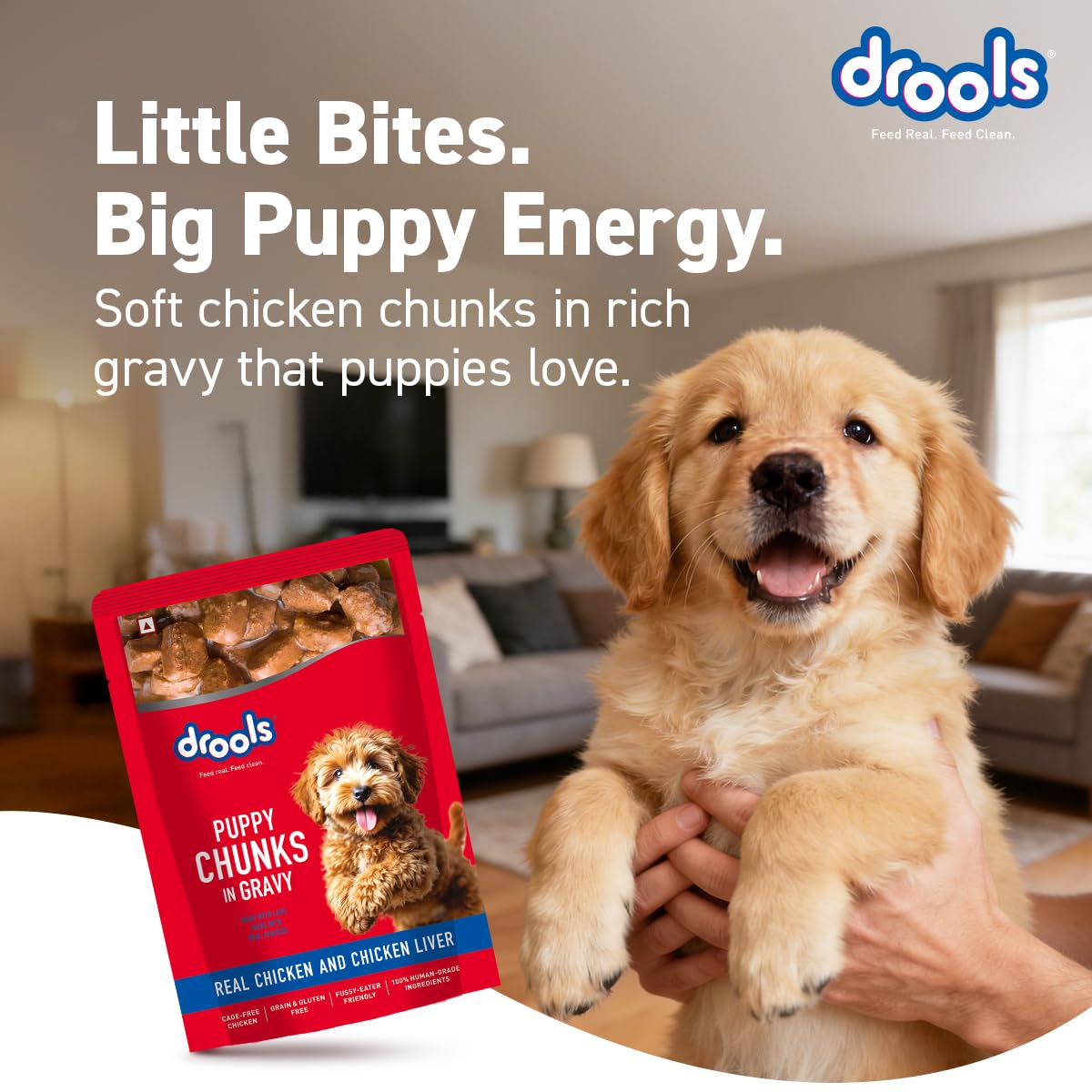 Drools Puppy Wet Dog Food 0.9kg (150g x 6 Packs) | Real Chicken & Chicken Liver Chunks in Gravy | Better Digestibility & Overall Health | Supports Healthy Skin & Coat | Maintains Joint Health 4