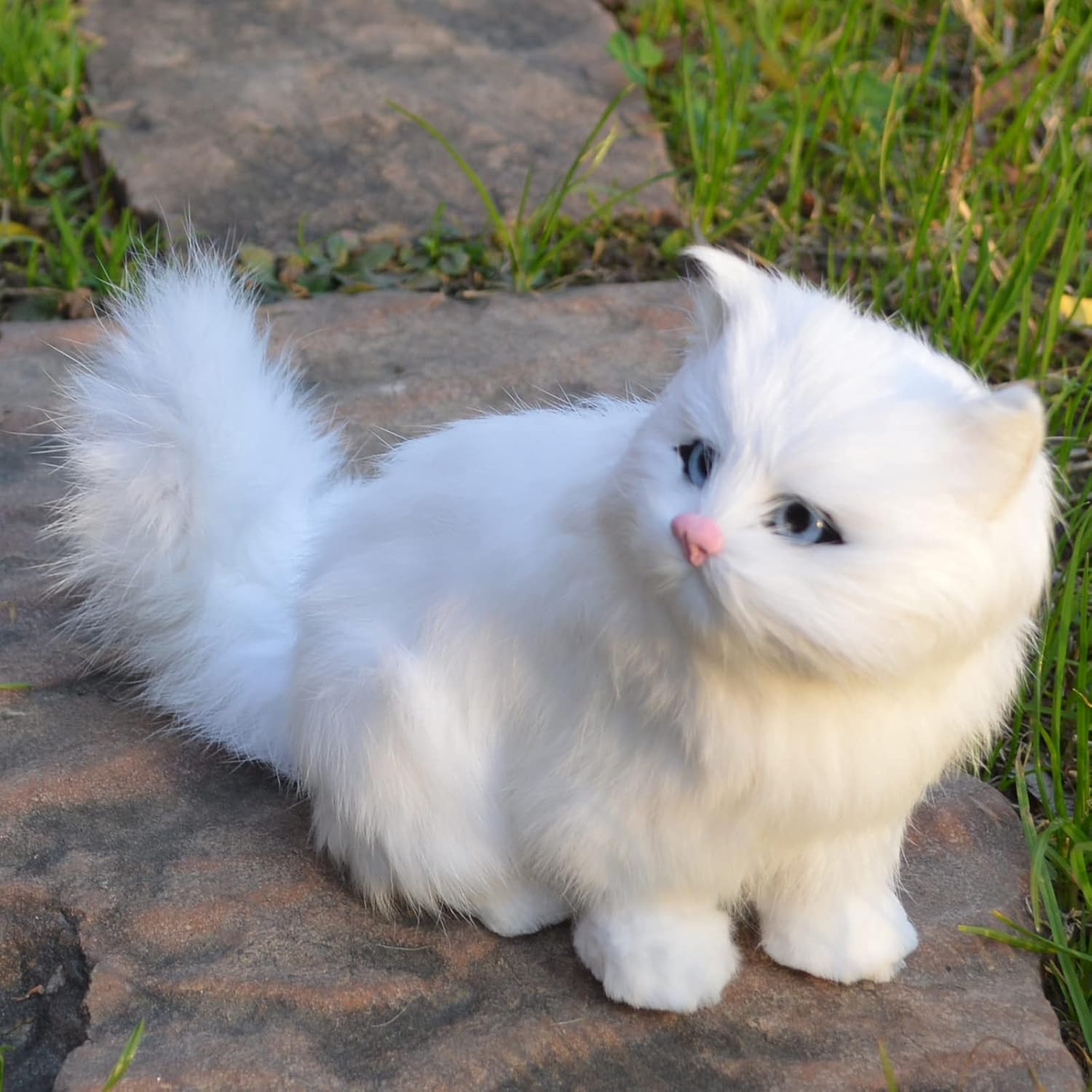 Realistic Simulation Small Furry White Persian Cat Figurine - Home Office Shelf Car Decoration Kitty Stuffed Animal Kitten Replica with Synthetic Fur, Photo Props Collectible Gift - Image 4