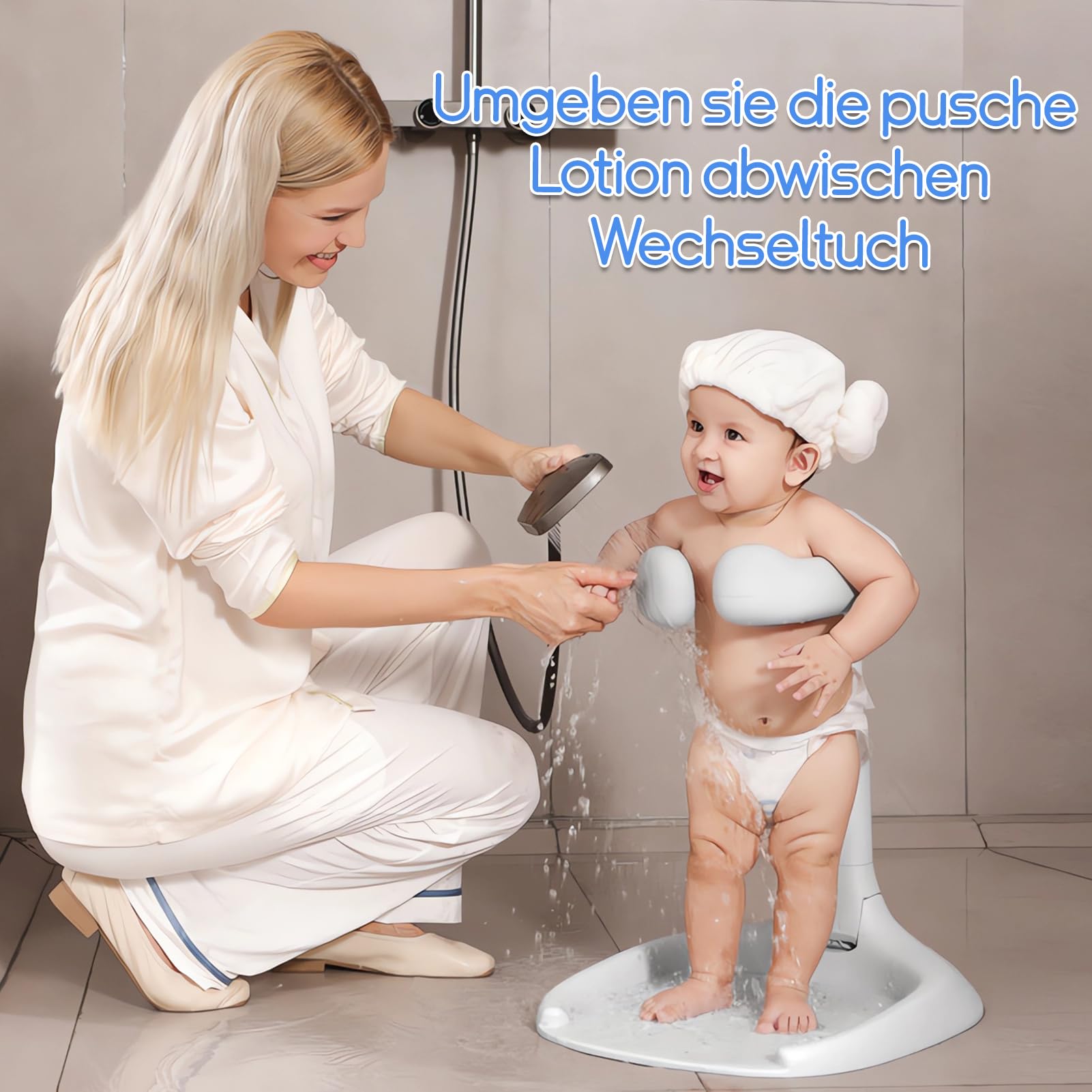 Support de Douche Bébé Debout- Support pour Bébé Douche,Support Anti Pincement, Petits Réglable avec Base Antidérapante et Poignée de Sécurité pour Enfants de 6 à 36 Mois