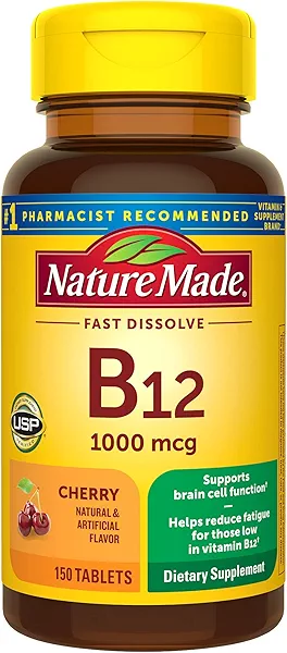 Nature Made Vitamin B12 1000 mcg, Easy to Take Sublingual B12 for Energy Metabolism Support, 150 Sugar Free Fast Dissolve Tablets, 150 Day Supply