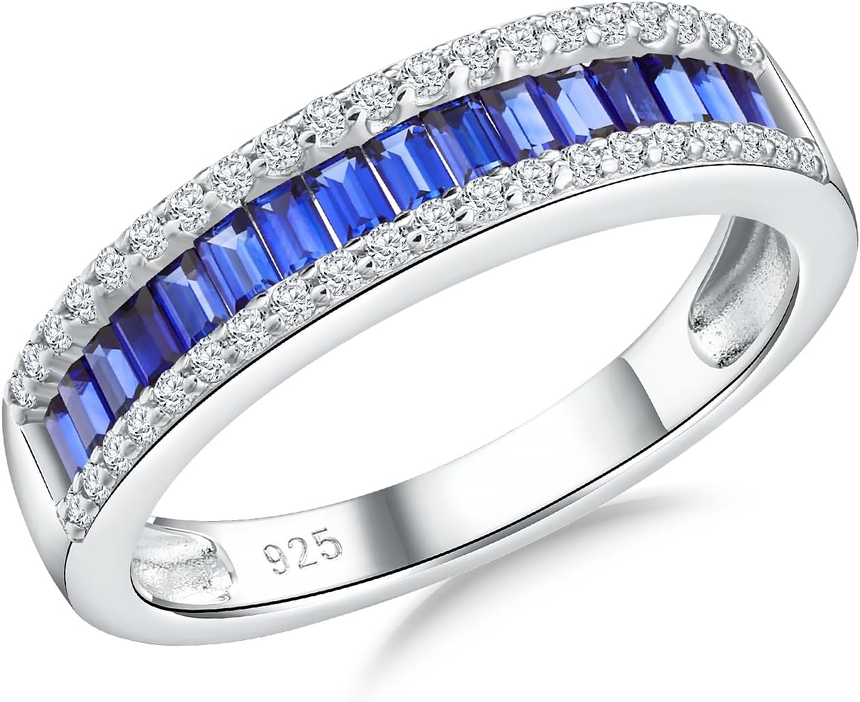 DAYBYDAY Emerald Cut Channel Set Moissanite Wedding Band 925 Sterling Silver 1 Carat Baguette Moissanite Eternity Band Rings for Women Men