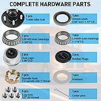 Vista 2 de Kits de buje loco de remolque para remolque de 3500 libras de eje de 1-1/16 a 1-3/8 pulgadas, cubo de remolque de 5 lengüetas con kit de rodamientos