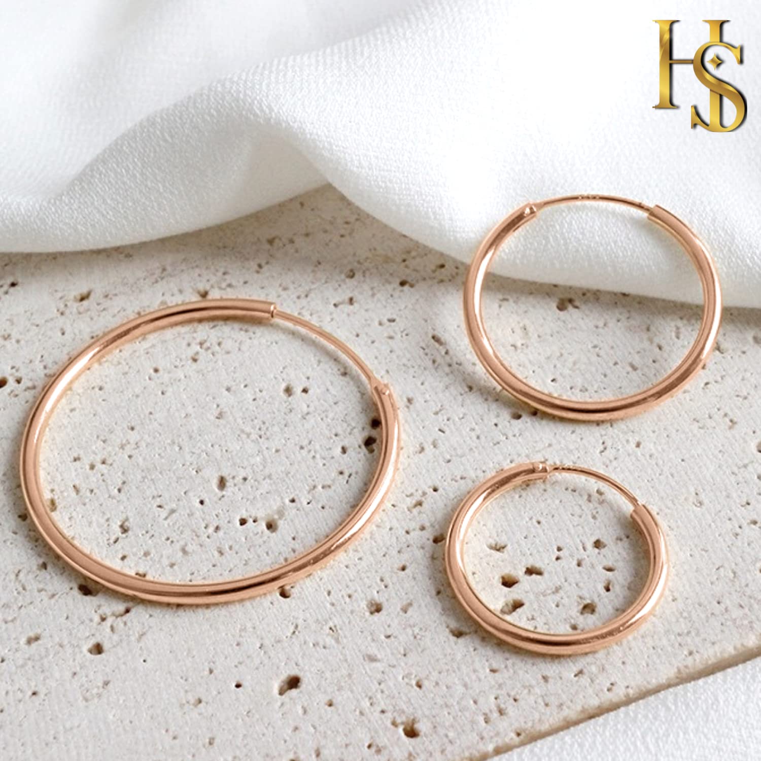 Women's 925 Silver Hoop Earrings in Rose Finish, Classic Style