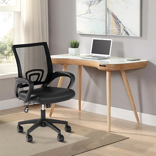 Miniatura 9 de Silla de oficina, silla de escritorio ergonómica de malla con respaldo medio con soporte lumbar, silla de computadora de altura ajustable con diseño