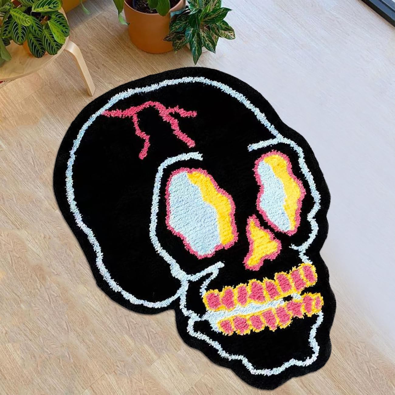 Skull Head Rug Cool Rugs for Bedroom Gothic Fun Bathroom Rugs Extra Soft Tufted Non Slip Bath Mats for Bathroom Tub Shower Mat Halloween Decorative Washable Area Rug, 2.2 x 3FT