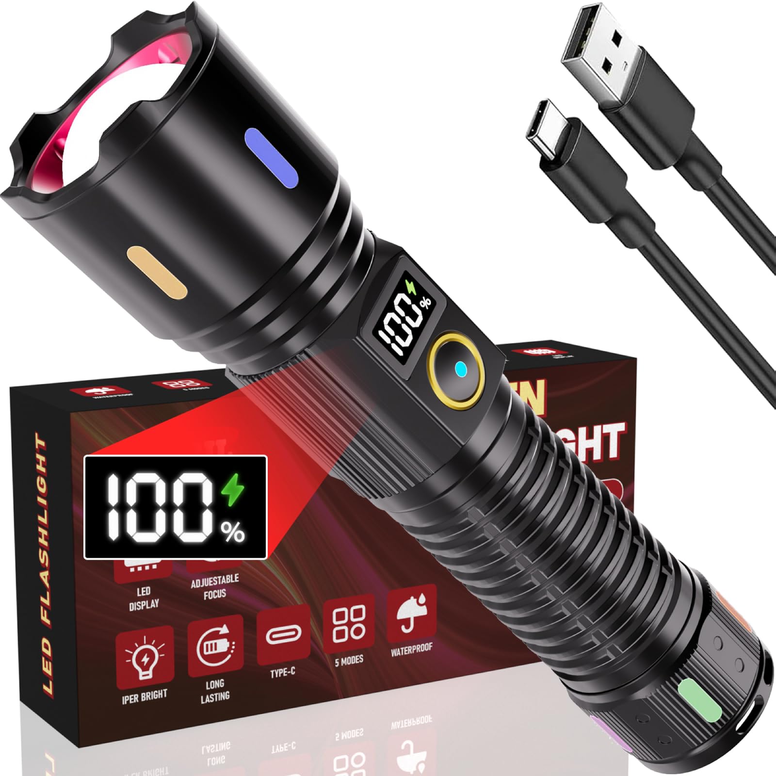 その他 234LMN WRPRF LED FLSHLT ggw725x Rechargeable Flashlights High Lumens, 990,00LM LED Super