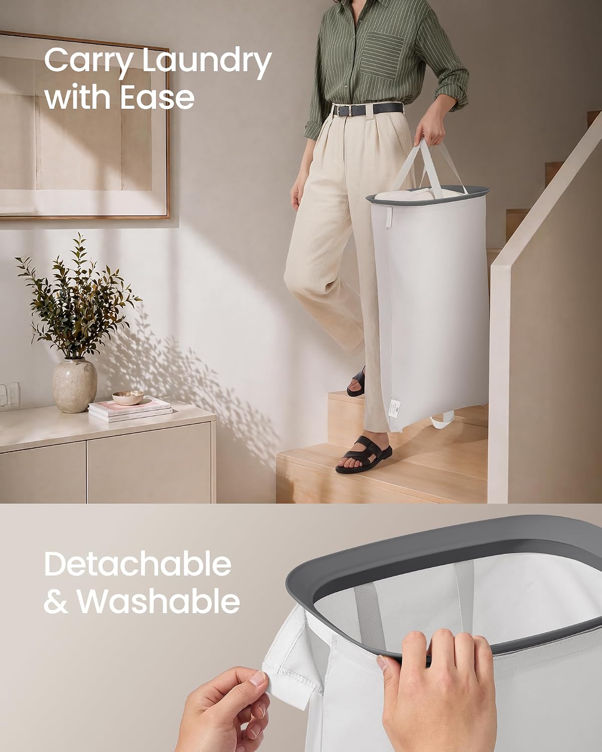 SONGMICS Laundry Hamper with Lid, 160L Double Laundry Basket, Steel Frame image 5