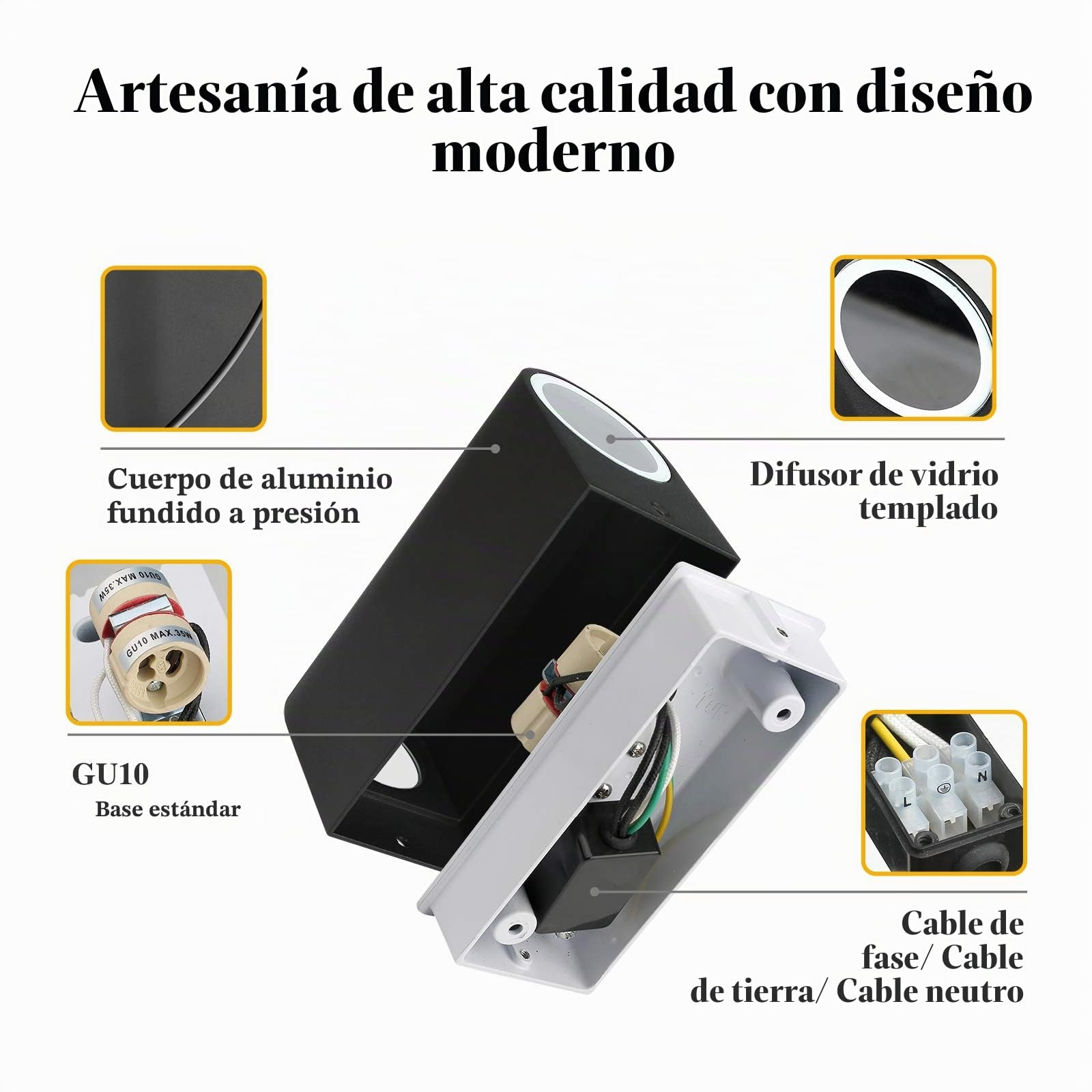 HLFVLITE Paquete de 2 Luces de Pared de Aluminio, Lámpara de Pared para Exterior con Apliques, Luces Impermeables IP44 en Negro