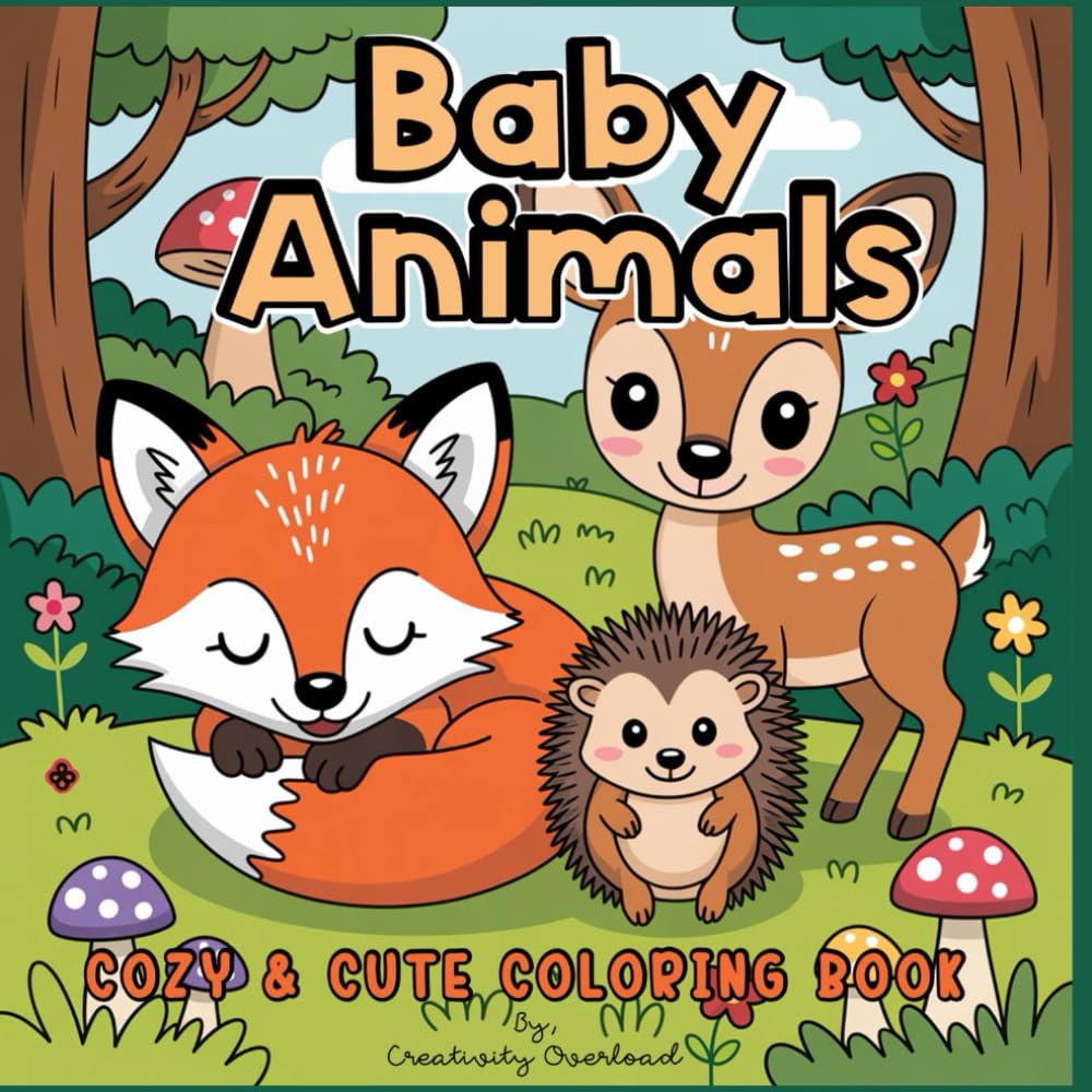 Baby Animals Coloring Book: 75 Cute and Easy Coloring Pages with Bold Lines for Kids, Teens, and Adults