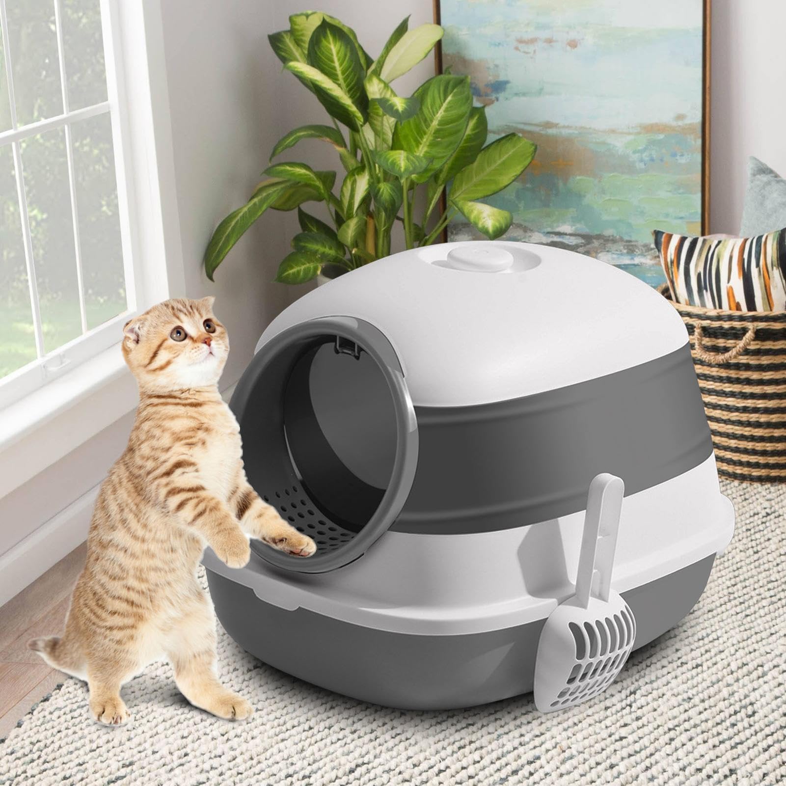 De para Gatos con Tapa Baño para Mascotas Plegable con Control De Olores | Con Pala Y Tapa Para Gatos Para Mascotas En Interior Para Hogar En Esquina Para Apartamento Y Para Viaje