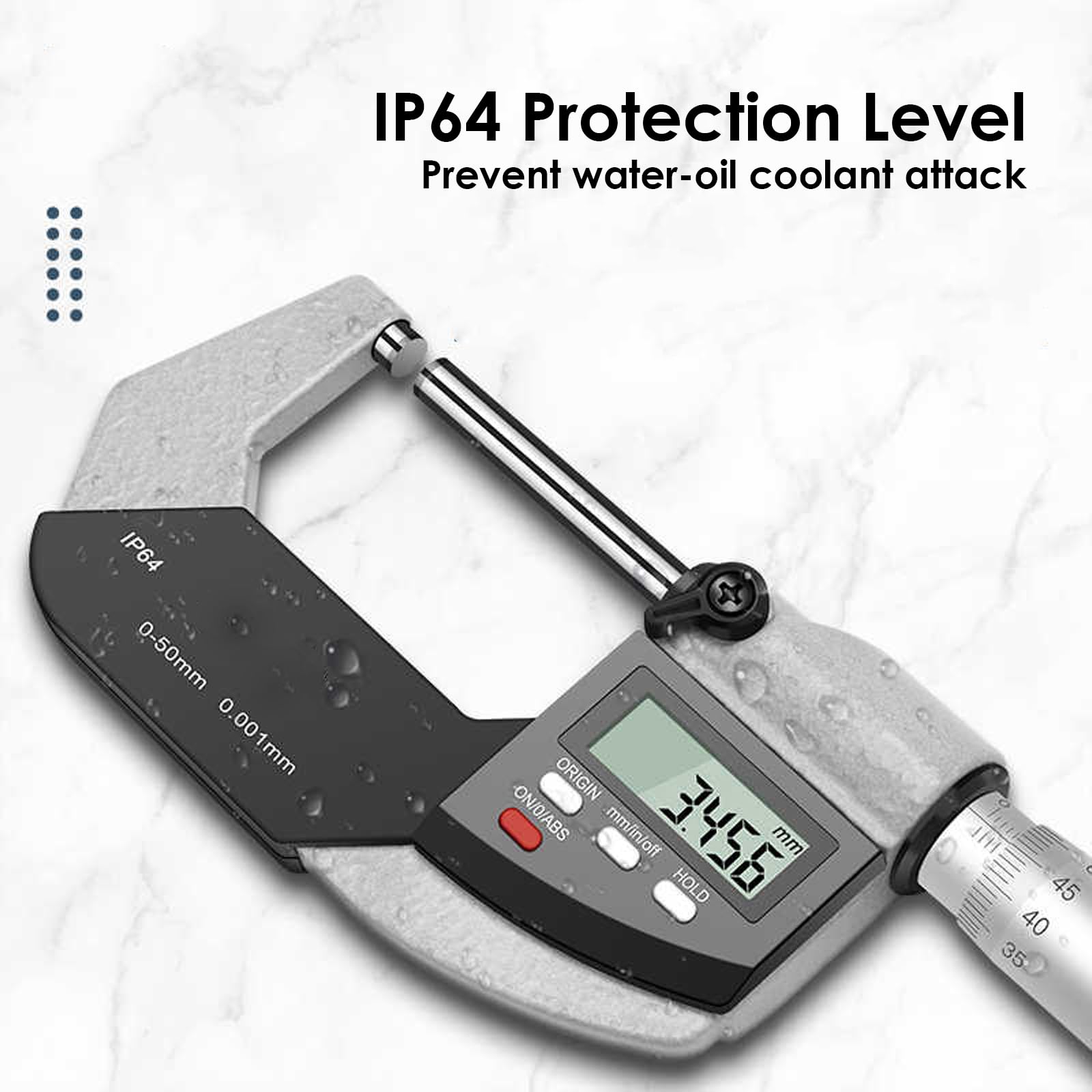 0-2" Digital Outside Micrometer, IP64 Inch/Metric Thickness Gauge 0.00005" Resolution | Precision 0.0001" accuracy, dual measurement, large LCD