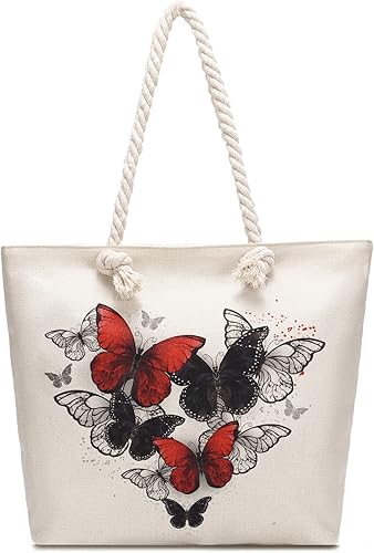 Bolsas de mano con asa de cuerda, bolsa grande con asas de cuerda, lona resistente, reutilizable, bolsa de compras para comestibles, bolsa de playa