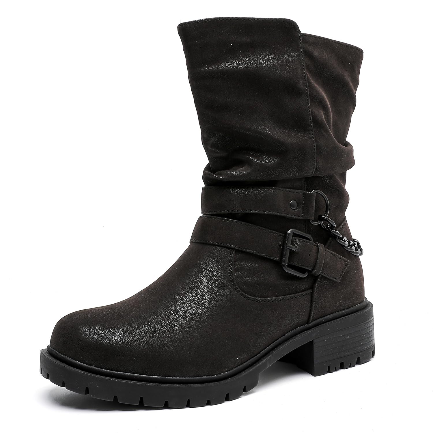 Luoika Womens Wide Width Ankle Boots - Low Heel Side Zipper Slouchy Mid Calf Boots Short Booties