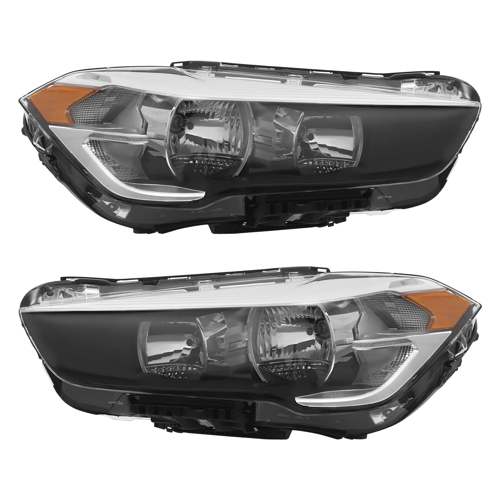 QIANMOON For 2016-2022BMW X1 Halogen Headlight Assembly w/DRL, Left Driver and Right Passenger Side Headlamps, Black Housing Clear Lens Headlamps