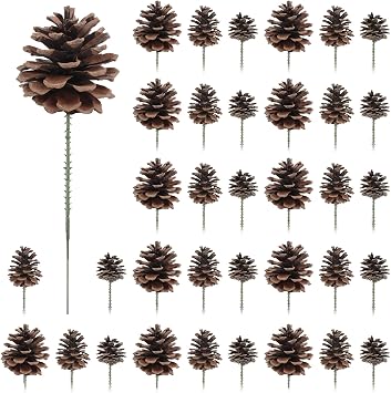 36 PCS Pine Cones 3 Sizes Christmas Pine Cones with Green Picks Pinecone Ornaments for Christmas Tree Wreath Garland Crafts Thanksgiving Fall Home Decor