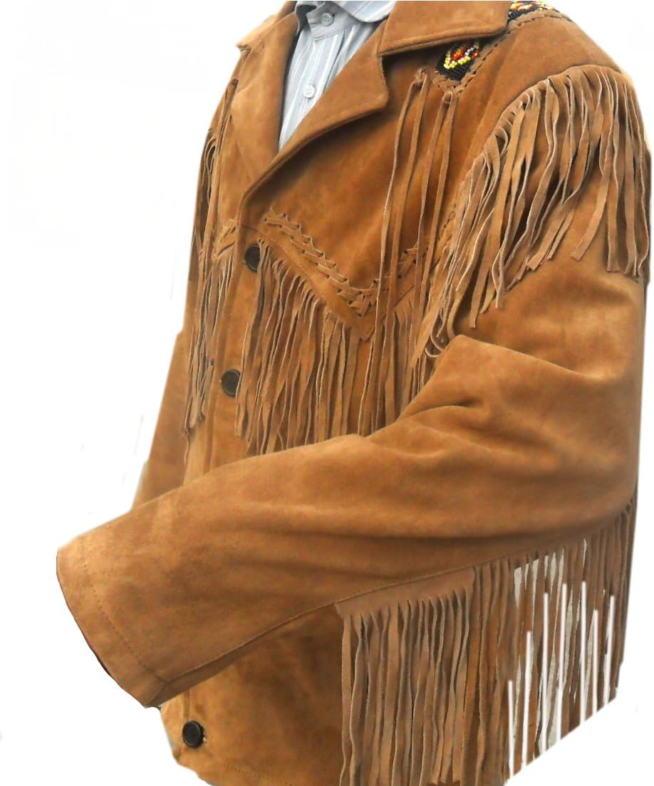 Classyak Western Genuine Leather Coat, Fringed & Bead Work, Xs-5xl