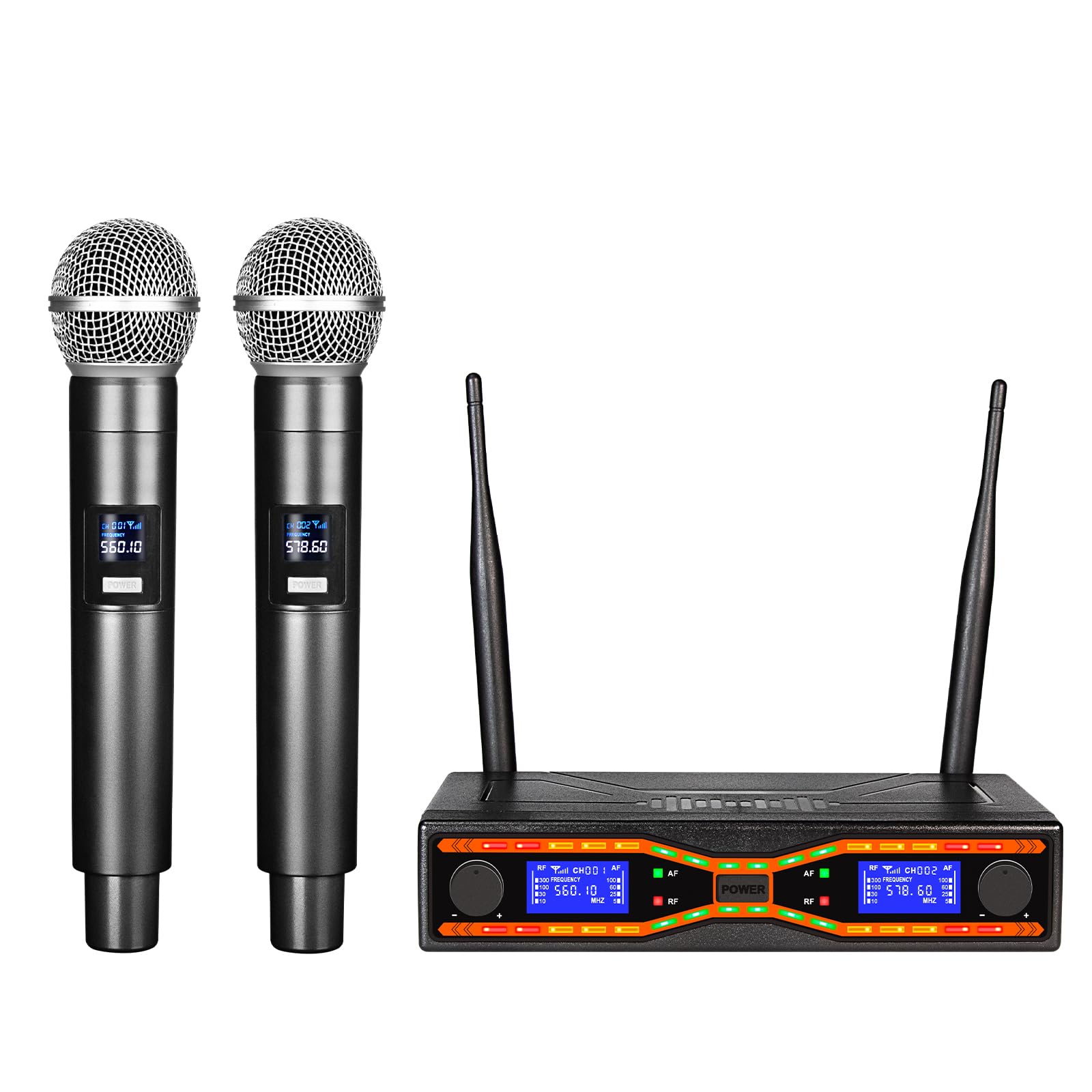 Depusheng MXR42 Wireless Microphone System,2 Dual Channel Professional Cardioid Dynamic Handheld Microphone Mic System Karaoke,for Singing Karaoke