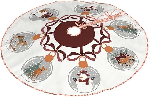 Miniatura 2 de Yssammns Falda de árbol de Navidad, globos de nieve con muñeco de nieve, elfo, campanas, decoración de Navidad de ciervo, para fiestas de