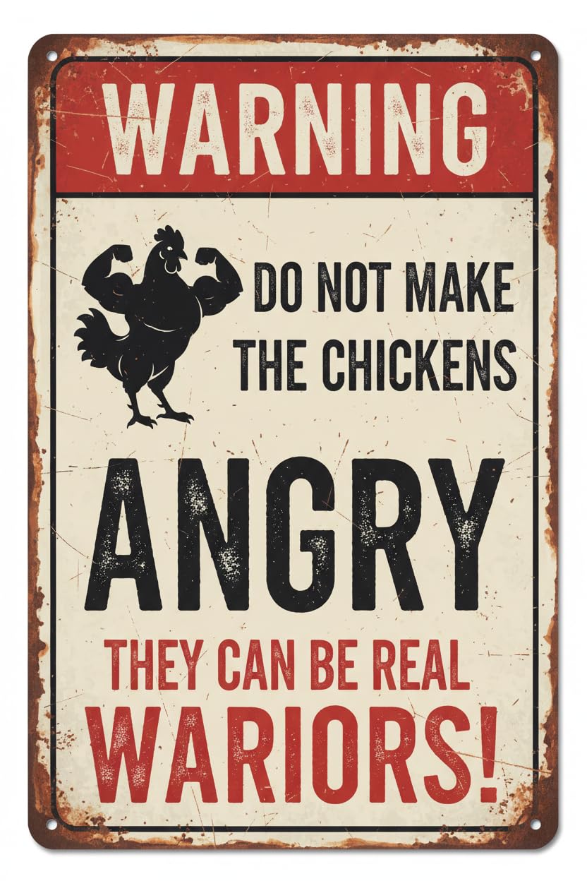 Vintage Metal Tin Sign Chicken Coop Signs Warning Do Not Make The Chickens Angry Tin Sign Funny Outdoor Metal Sign 8X12 Inch Custom Private Property Signs Outdoor