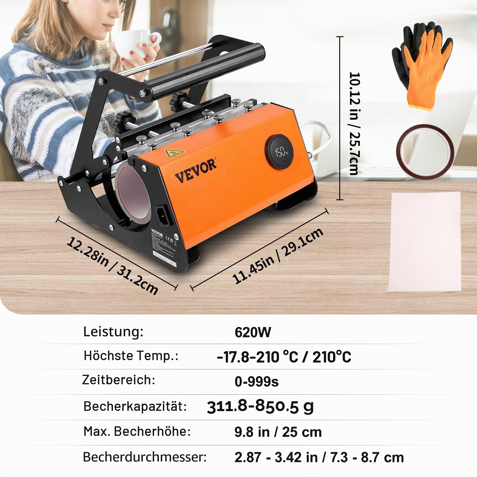 VEVOR - Becherwärmepresse, Heißpressmaschine für 30 Unzen Tassen, Sublimationstransfer 31 bis 15 Unzen, 16-25 Unzen, gerade und dünne Becher, Tassenwärmepresse
