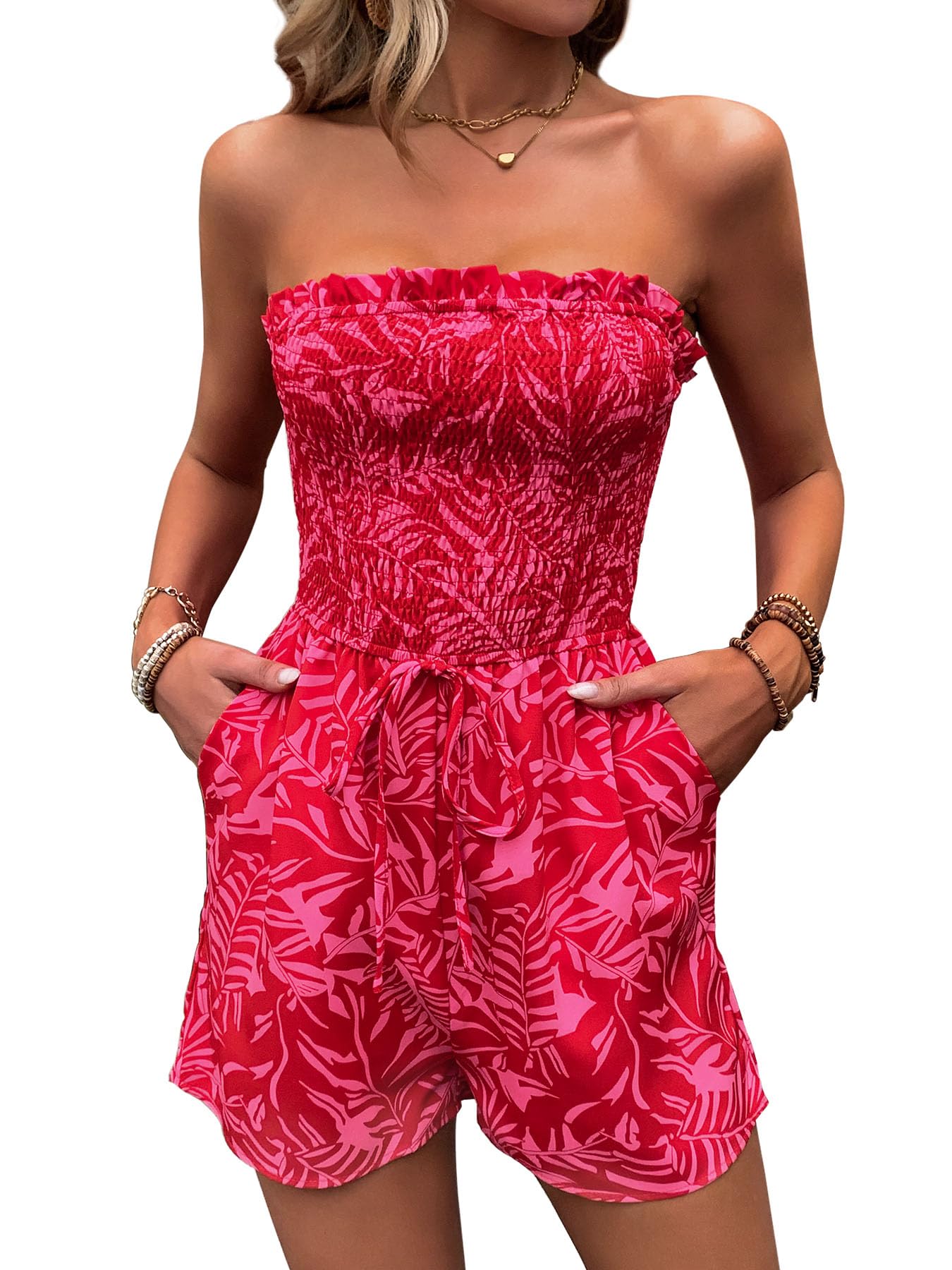 Combishort Femme Bohème Plage Romper Été Imprimé Bustier Fleur Sans Bretelles Short 2025 Tendance