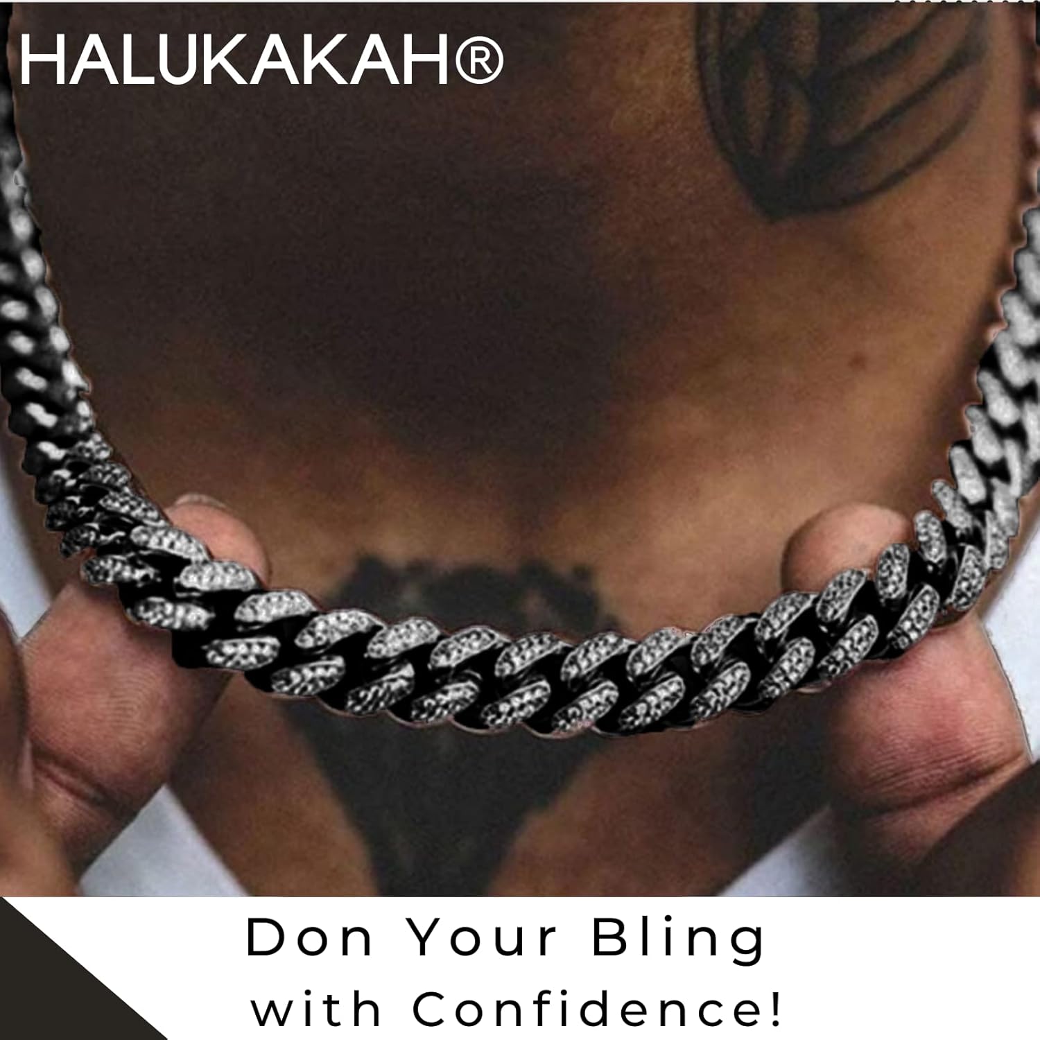 Halukakah Gold Chain for Men - The Royal - Iced Out 14/20MM Gold/Platinum White/Rose Gold/Rhodium Black Cuban Link Chain Necklace Bracelet Full Cz Diamond Cut Prong Set,Great Present Idea