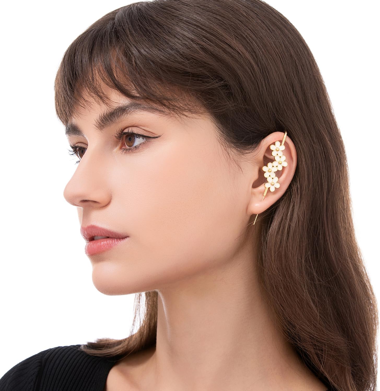 Daisy Flower Helix Hook Earrings – Adjustable, Hypoallergenic, Unisex Ear Cuff Style