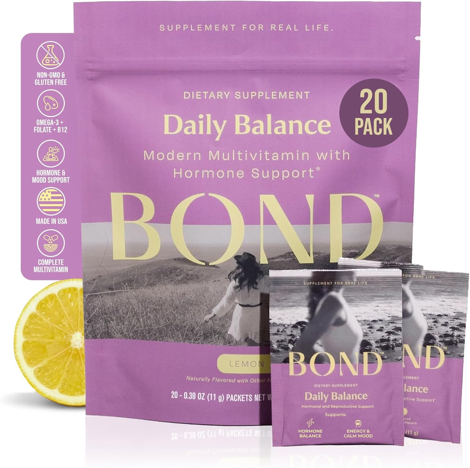 BOND Prenatal Vitamin Drink Mix for Women with Iron, Supports Hormone Balance, Folate & B12 for Energy & Calm Mood, Plant-Based Omega-3 for Cognitive Support, Magnesium, D3, B6, NAC, 20 Travel Packs