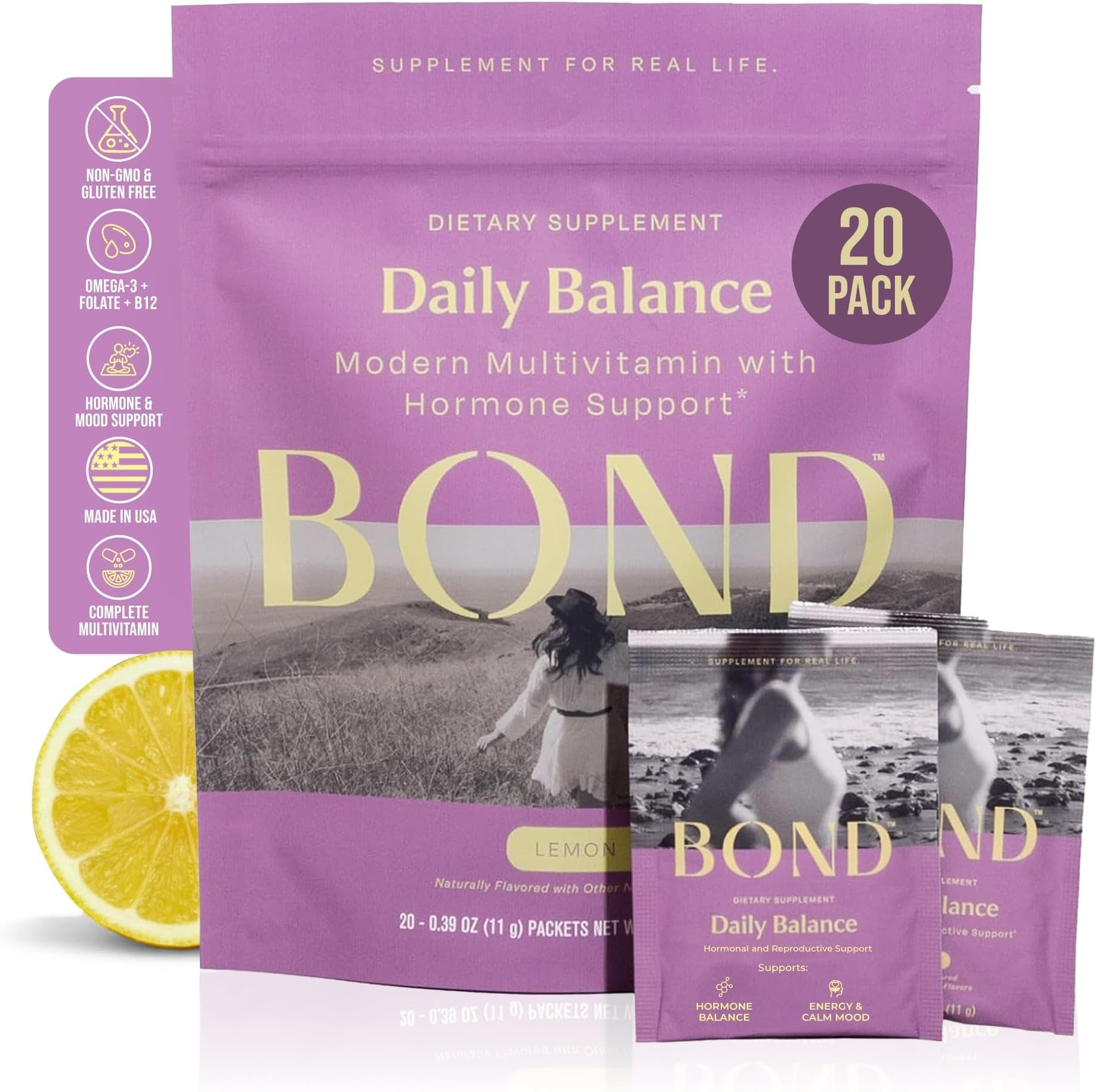 BOND Prenatal Vitamin Drink Mix for Women with Iron, Supports Hormone Balance, Folate & B12 for Energy & Calm Mood, Plant-Based Omega-3 for Cognitive Support, Magnesium, D3, B6, NAC, 20 Travel Packs