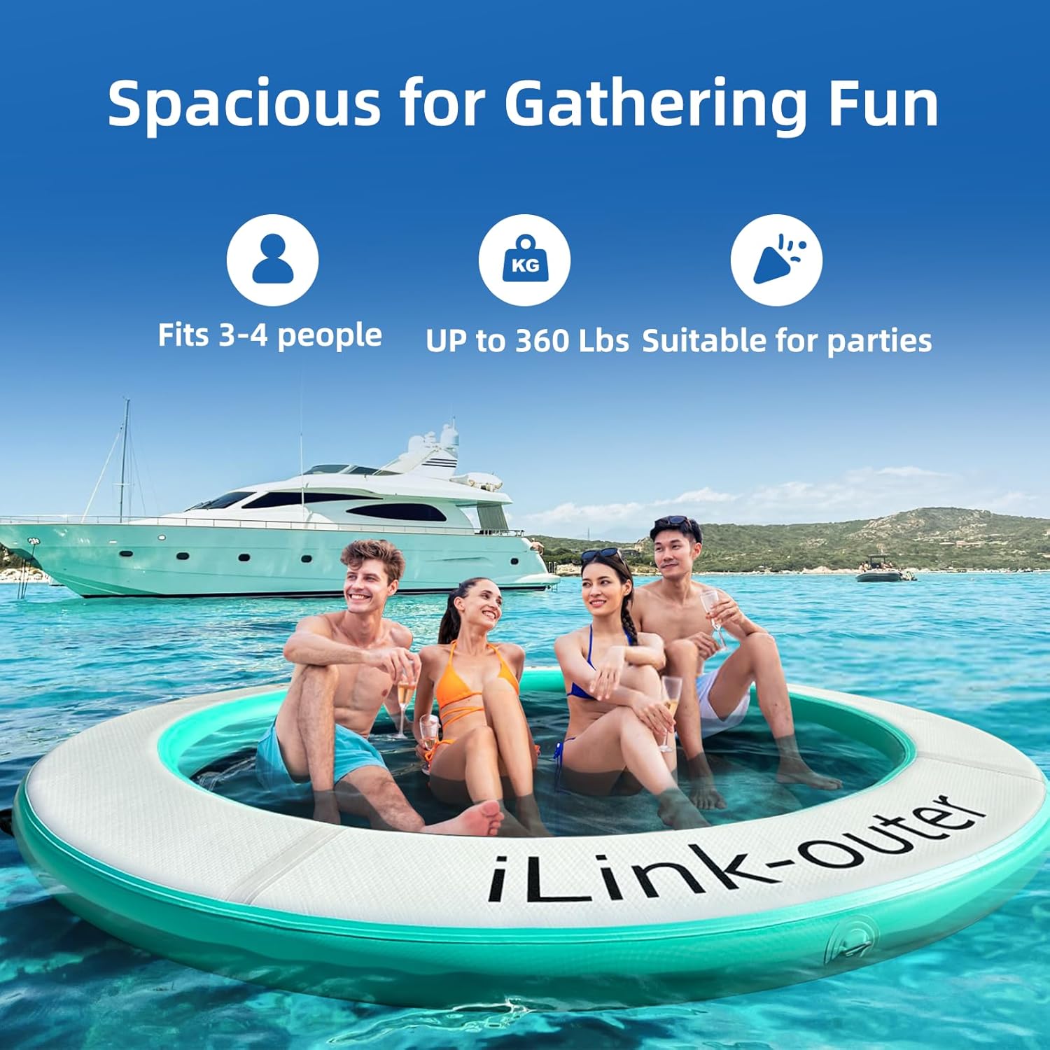 Round Floating Ring,Inflatable Floating Water Hammock,Round Floating Ring for Lakes, Inflatable Raft Platform for Pool and Lake