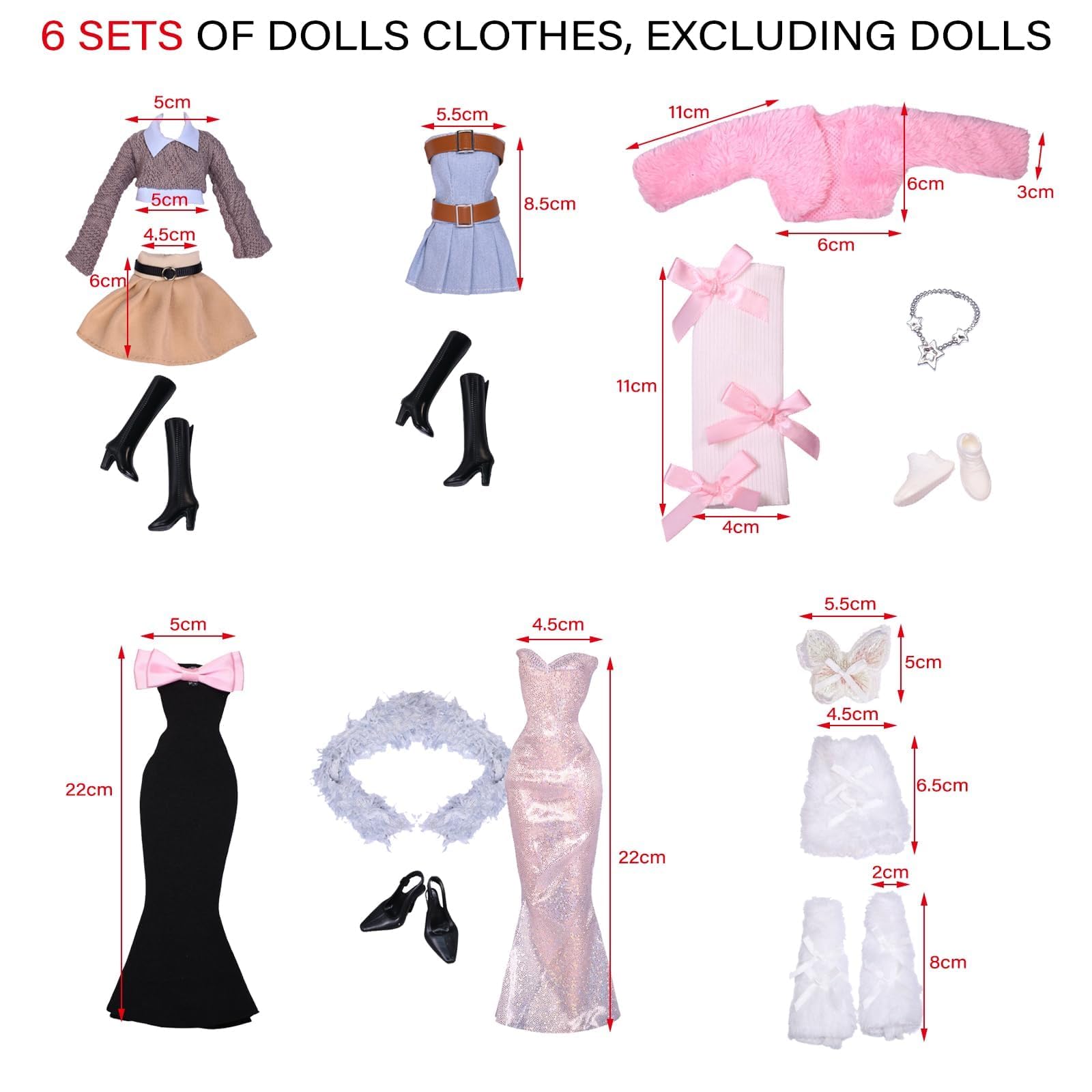 TYXHXTF Set di 21 Vestiti Compatibile con Bambole, Bambole Abbigliamento e Accessori, Compatibile con Barbie, 6 Abiti da Sera, per Bambole da 11,5 Pollici