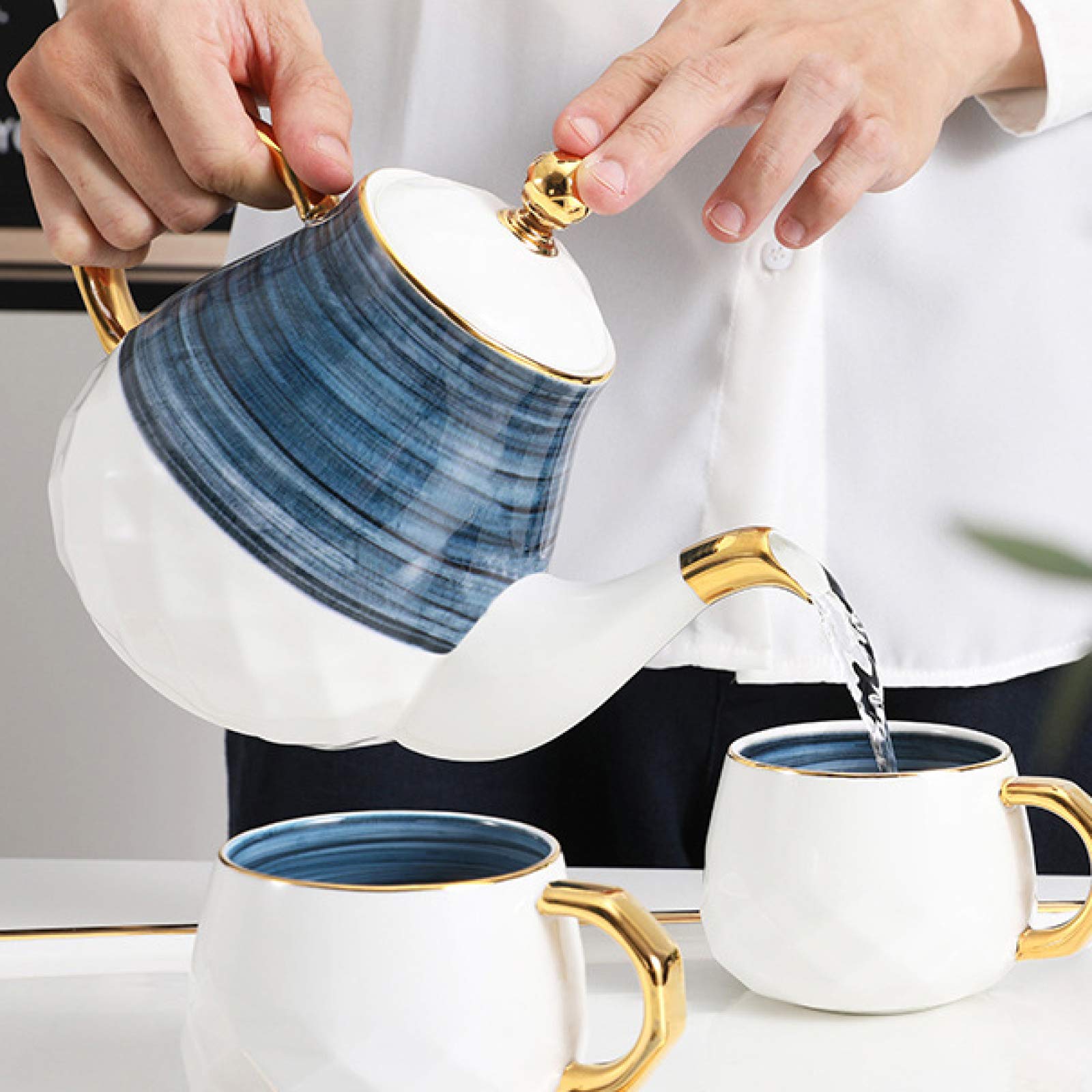 8-Elementowy Zestaw Do Herbaty Dla Dorosłych, Porcelanowe Filiżanki Do Kawy I Herbaty, 6 Filiżanek, Czajniczek, Taca Do Serwowania Popołudniowej Herbaty I Kawy