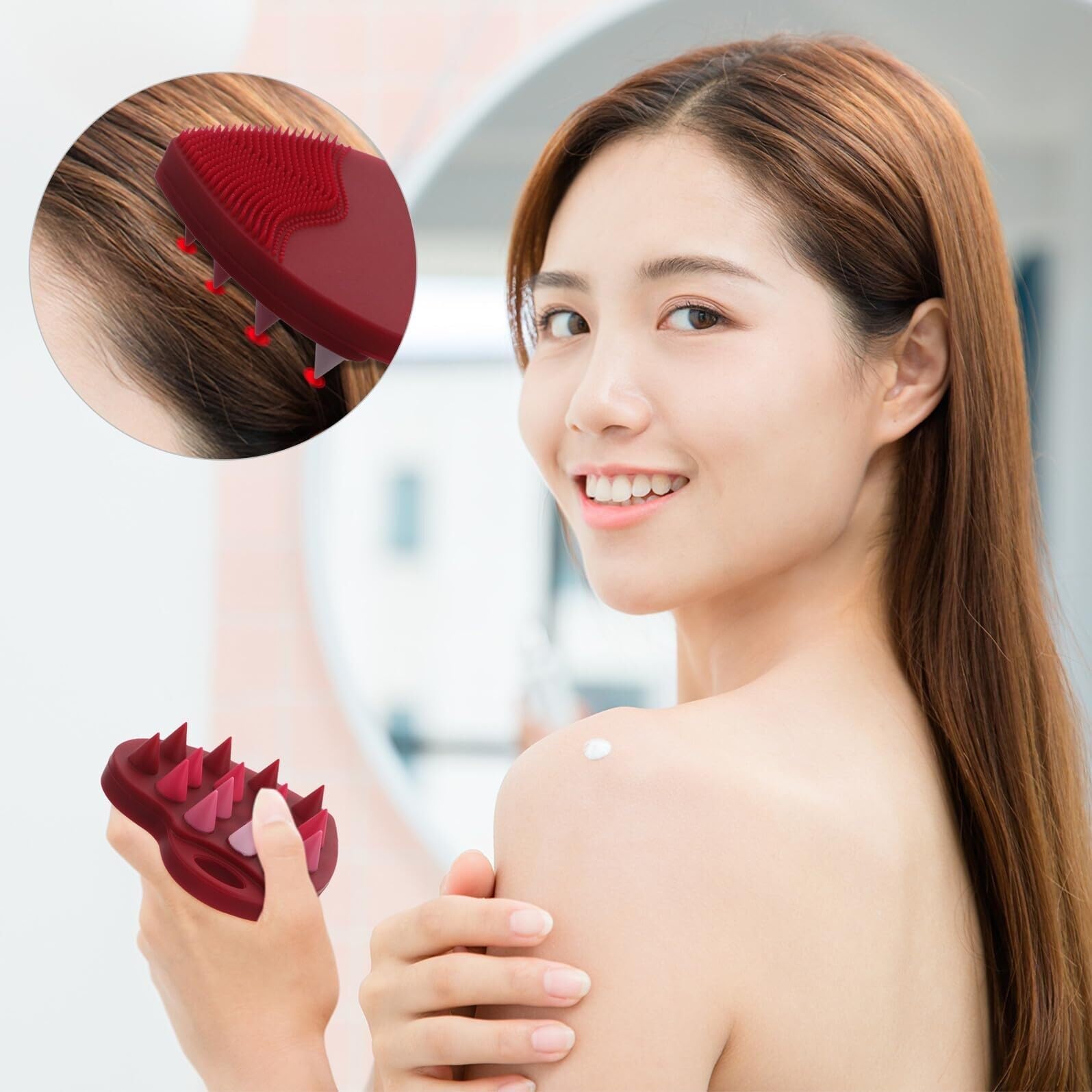 Dwustronny silikonowy masażer skóry głowy i szczotka do czyszczenia twarzy w kształcie serca czerwony gradient szampon peeling z zębami do włosów