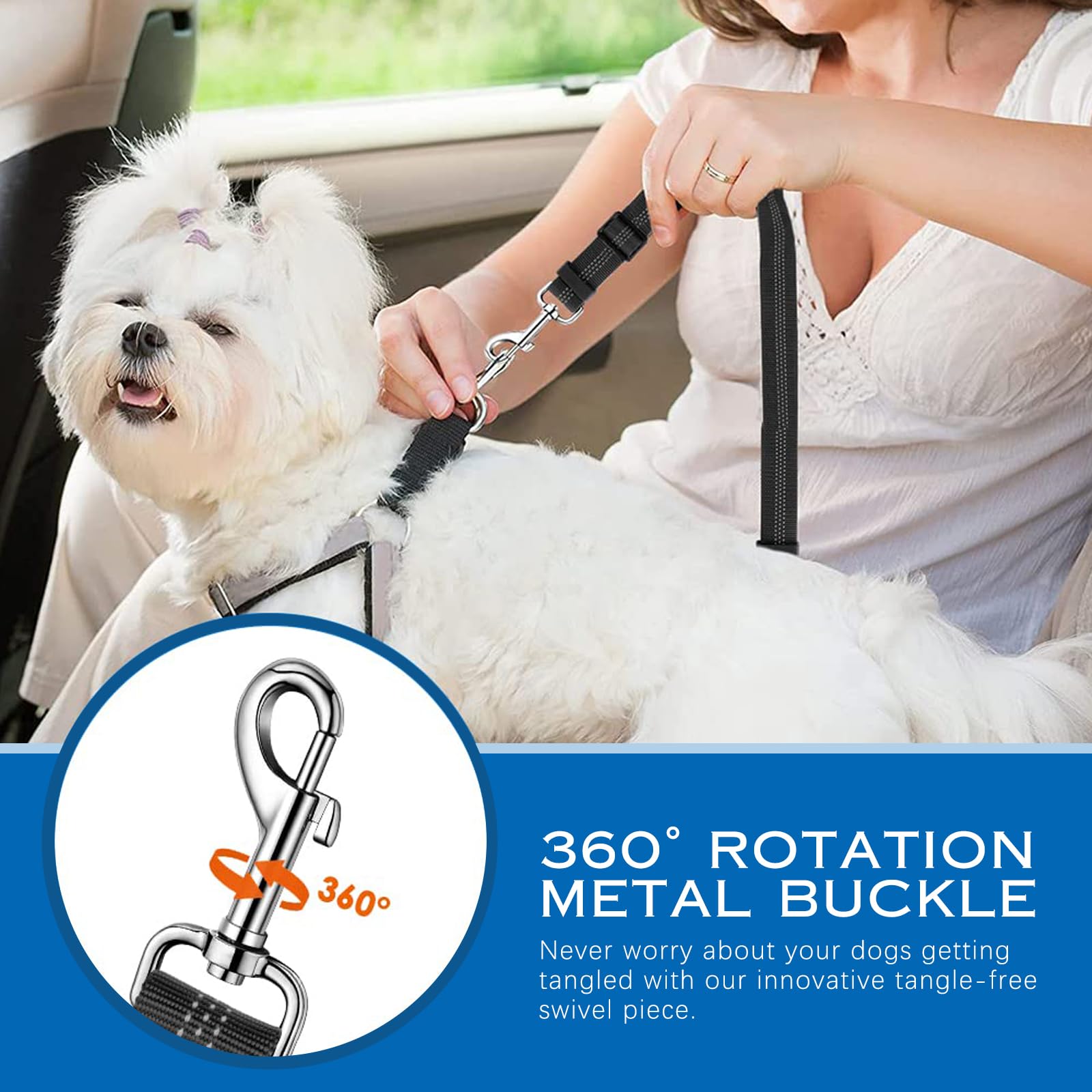 Double Dog Seat Belt, Adjustable Dog Seatbelt with Elastic Bungee Buffer - Image 3