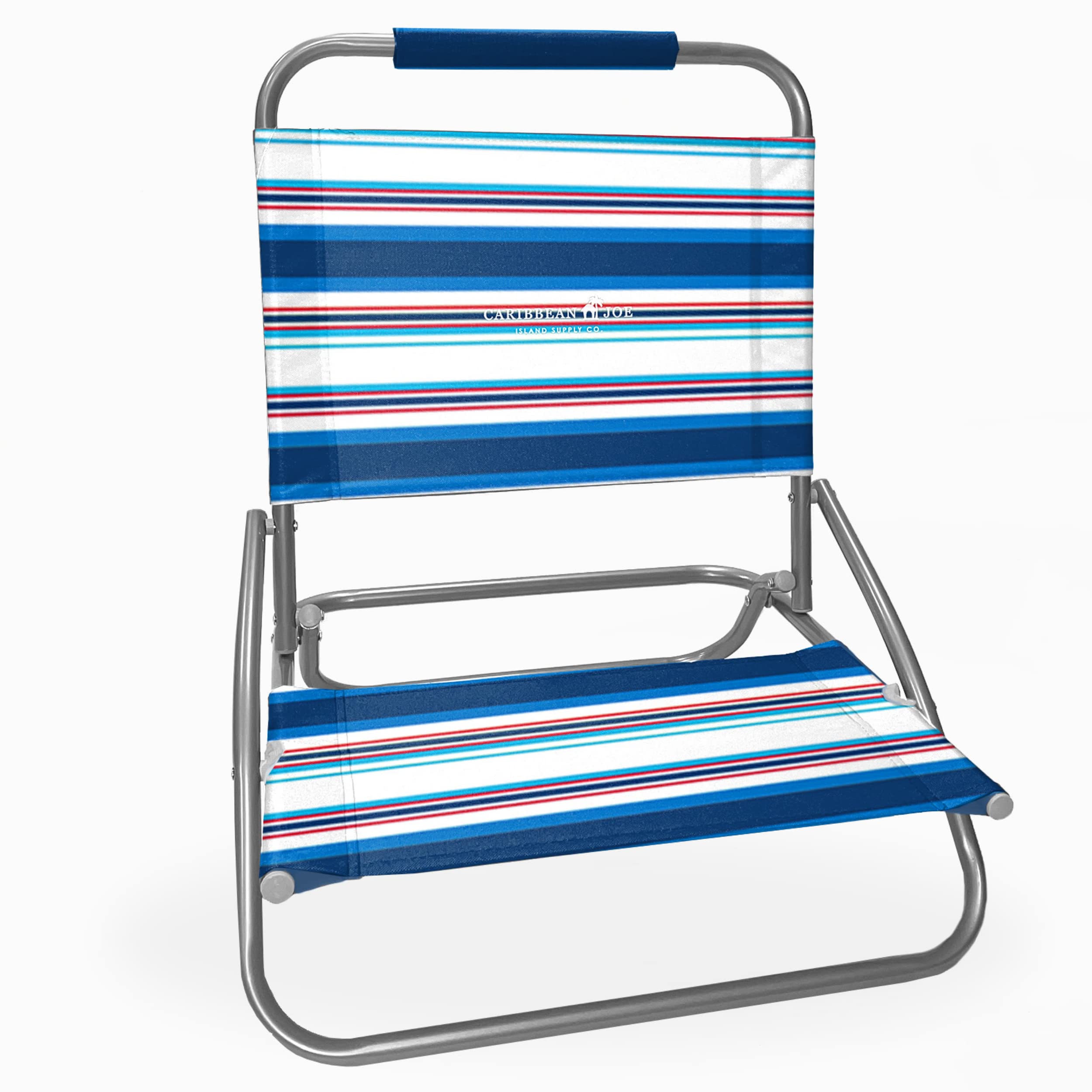 Caribbean Joe Folding Beach Chair, 1 Position Lightweight and Portable Foldable Outdoor Camping Chair, Red, White and Blue Stripe