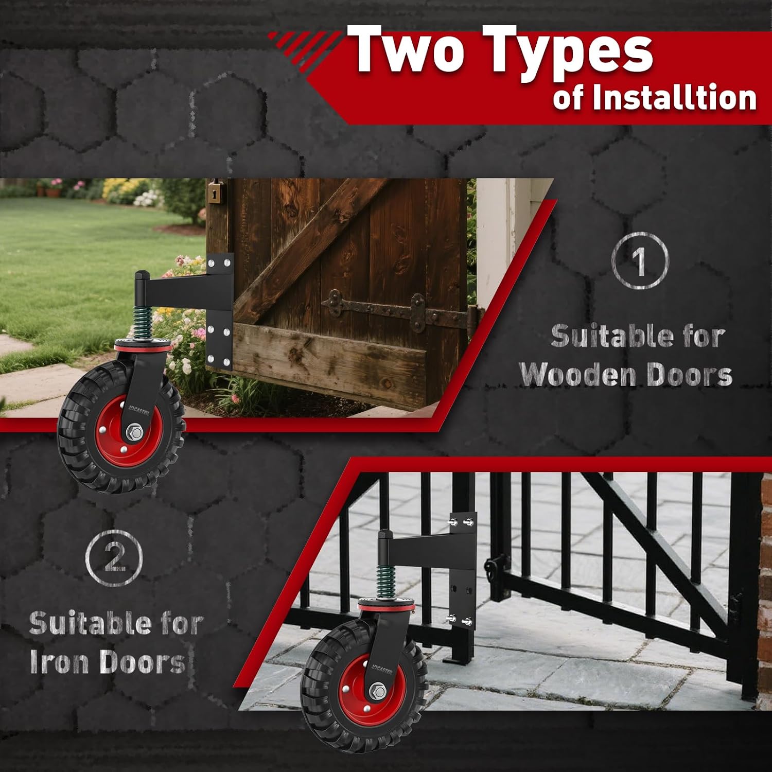 8 Inch Fence Gate Wheel for Wooden Gate, Heavy Duty Gate Wheel with 650 lbs Capacity, 360° Rotation Door Caster with Spring, Suitable for Metal Gate, Farm Gate, Cattle Gate, Villa Gate, Sagging Gate